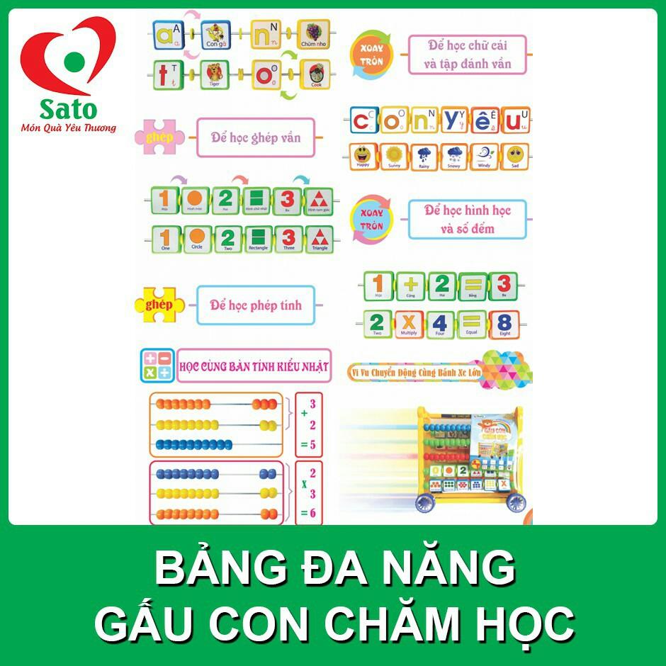 Đồ Chơi Giáo Dục Bảng Đa Năng Chữ Và Số Tiếng Việt - GẤU CON CHĂM HỌC mẫu 1 (Sato98)