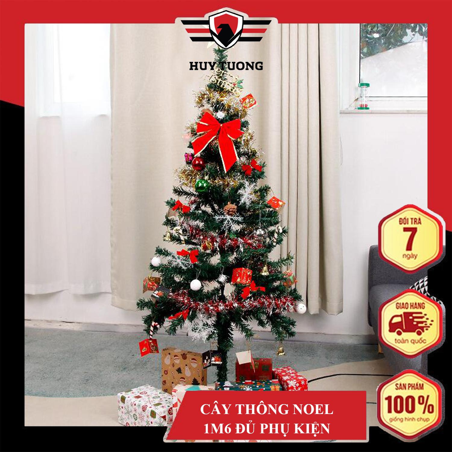 Cây thông Noel 1m6 tặng kèm đầy đủ phụ kiện - Cây thông Noel trang trí full phụ kiện cao 1.6m