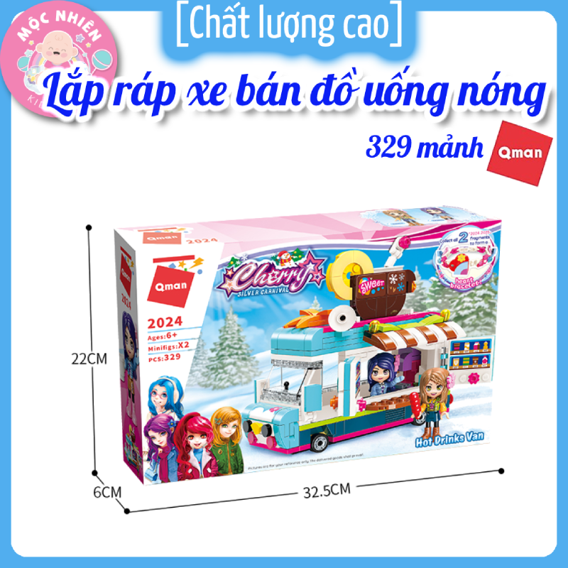 Đồ chơi lắp ráp, xếp hình Qman 2024 - Xe bán đồ uống nóng (329 mảnh ghép) dành cho bé gái trên 6 tuổi