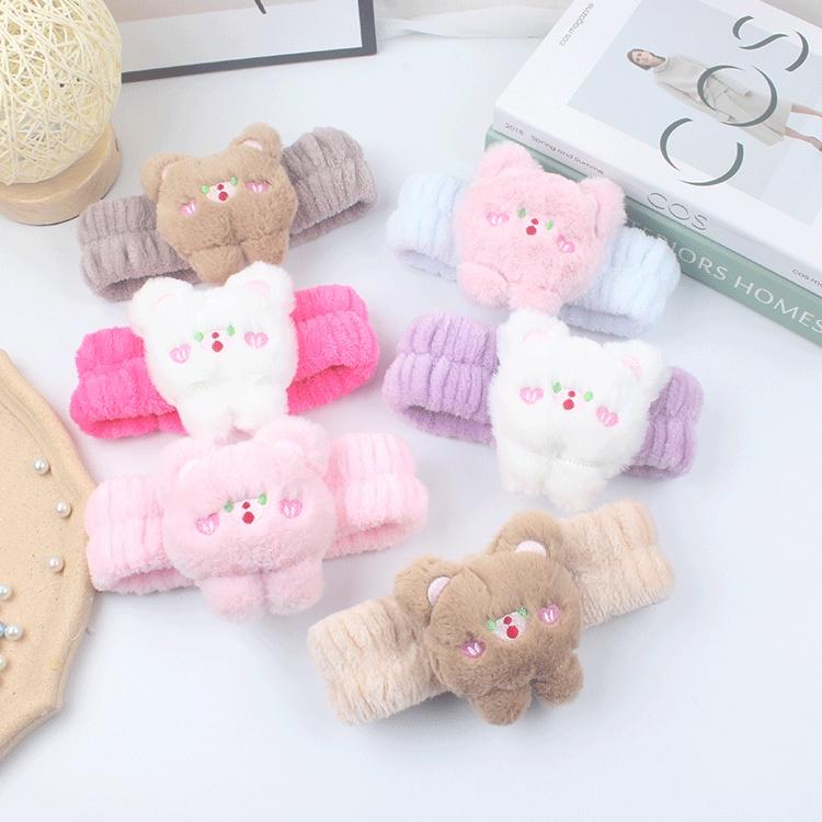 Băng đô bờm cài tóc gấu má hồng mền mịn siêu cute, băng đô vải bảng to đẹp skincare Nunam shop