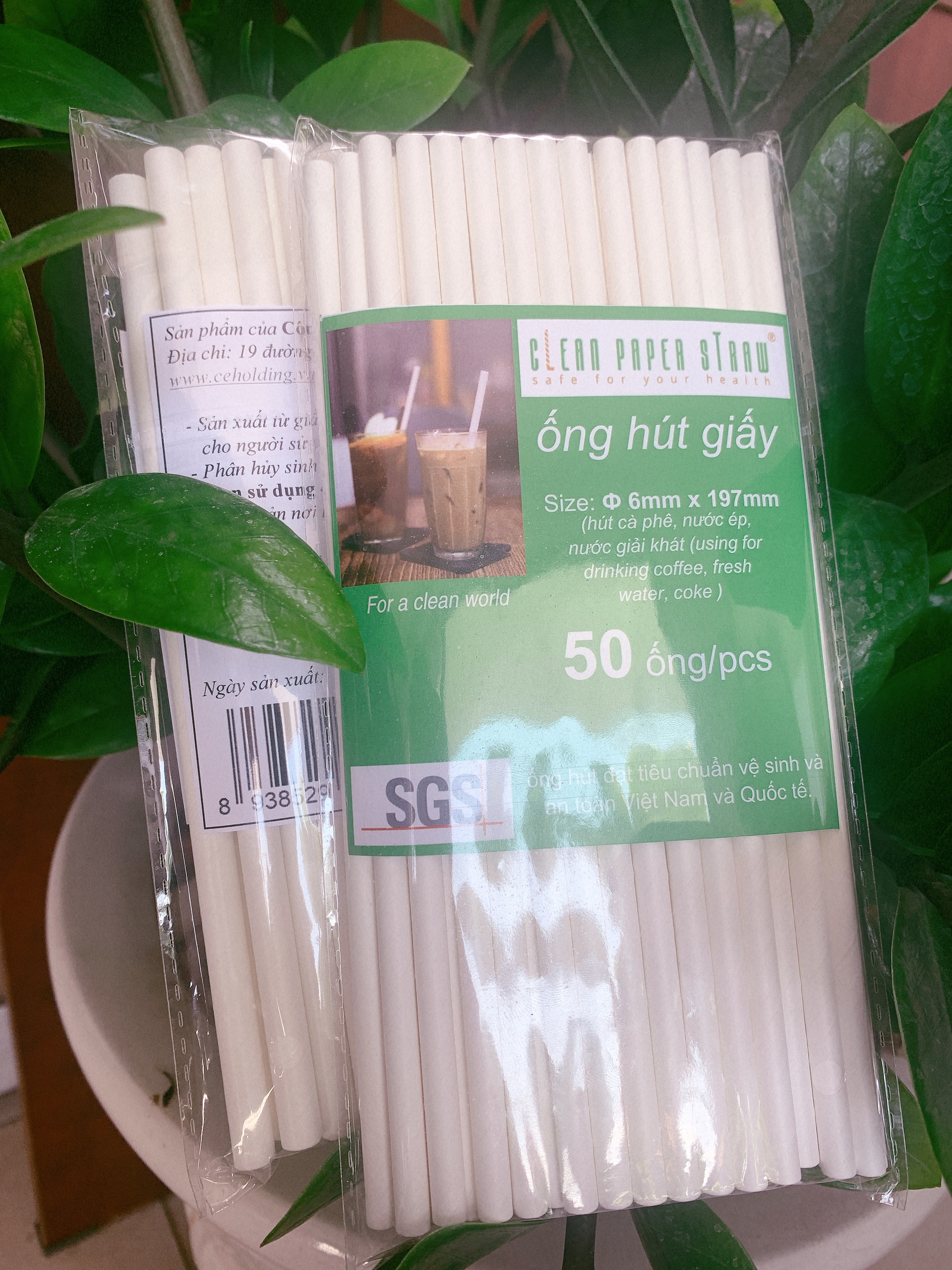 5 túi ( 50 ống/ túi) hút giấy cao cấp -  Clean Paper Straw  6mm x 197mm dùng cho cà phê, nước ép....