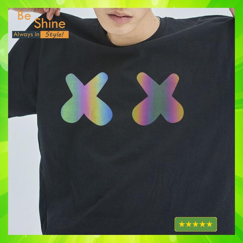 Áo Thun Unisex Form Rộng Hình Mắt X X Phản Quang Bảy Màu , Áo Phông Basic Cotton Cổ Tròn Tay Ngắn Thời Trang Nam Nữ