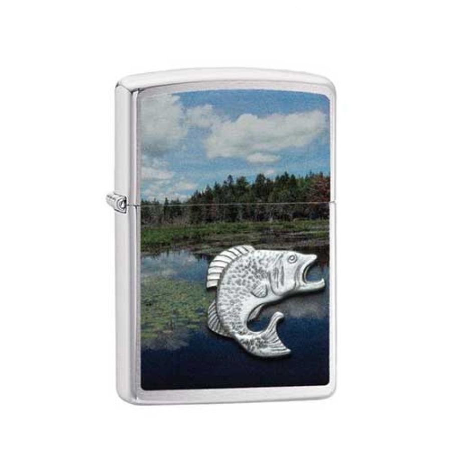 Bật Lửa Zippo Fish In Lake Brushed Chrome Chính Hãng Usa