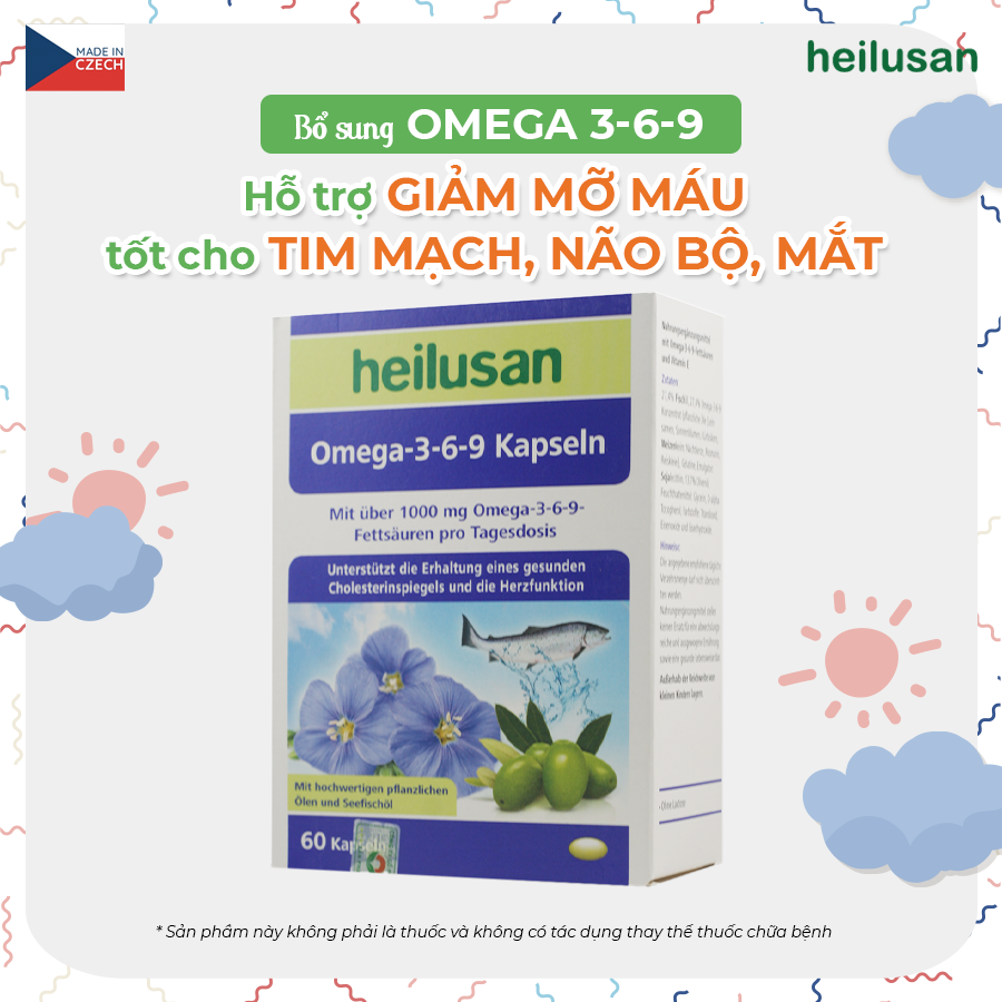 HEILUSAN OMEGA 3-6-9 KAPSELN – GIÚP HỖ TRỢ GIẢM MỠ MÁU, TỐT CHO TIM MẠCH, NÃO BỘ, MẮT, HUYẾT ÁP (1,46G/VIÊN, 15 VIÊN/VỈ, 4 VỈ/HỘP)