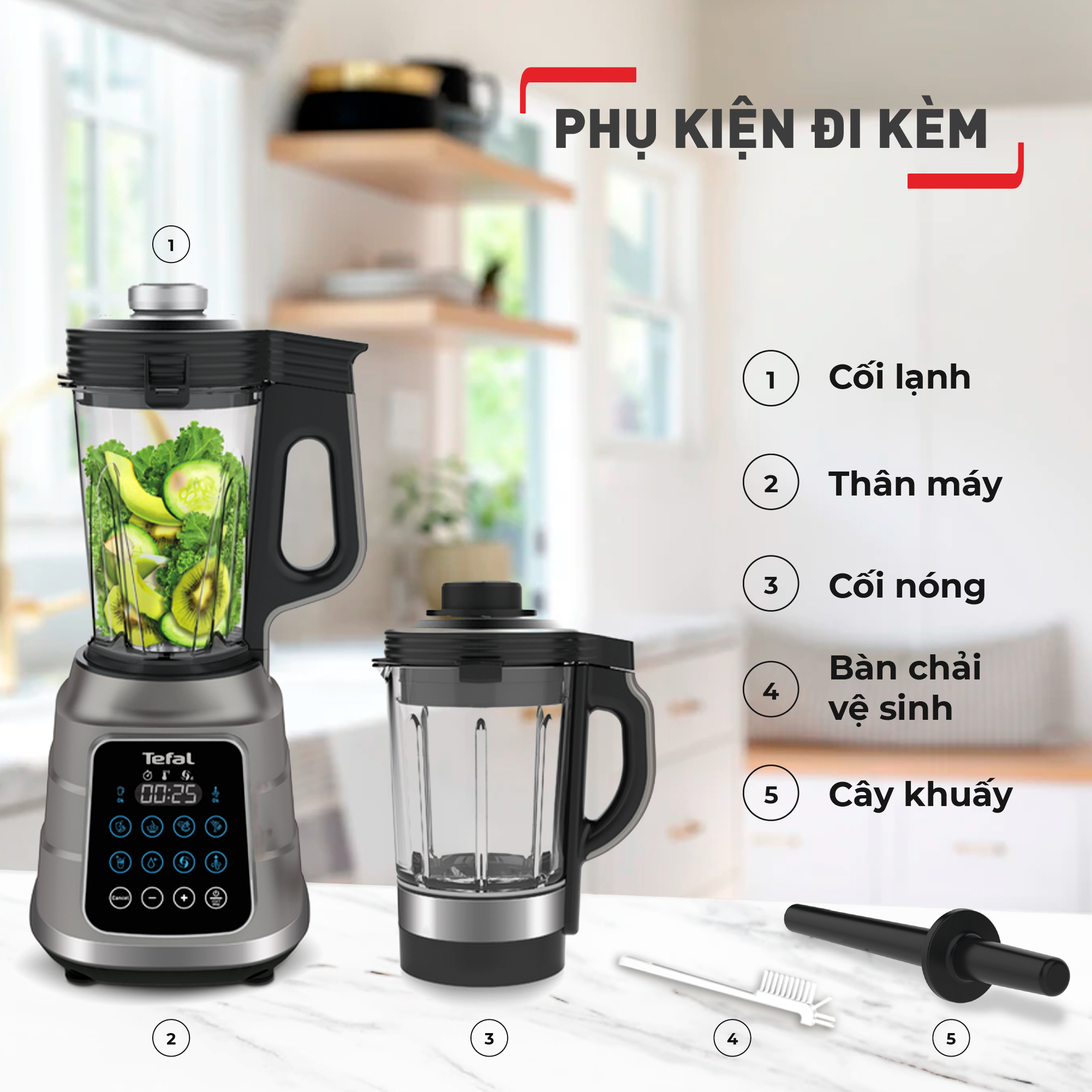 Máy làm sữa hạt, xay sinh tố và nấu đa năng, hút chân không Tefal BL985A31- 1300W, 1.75L - Hàng chính hãng