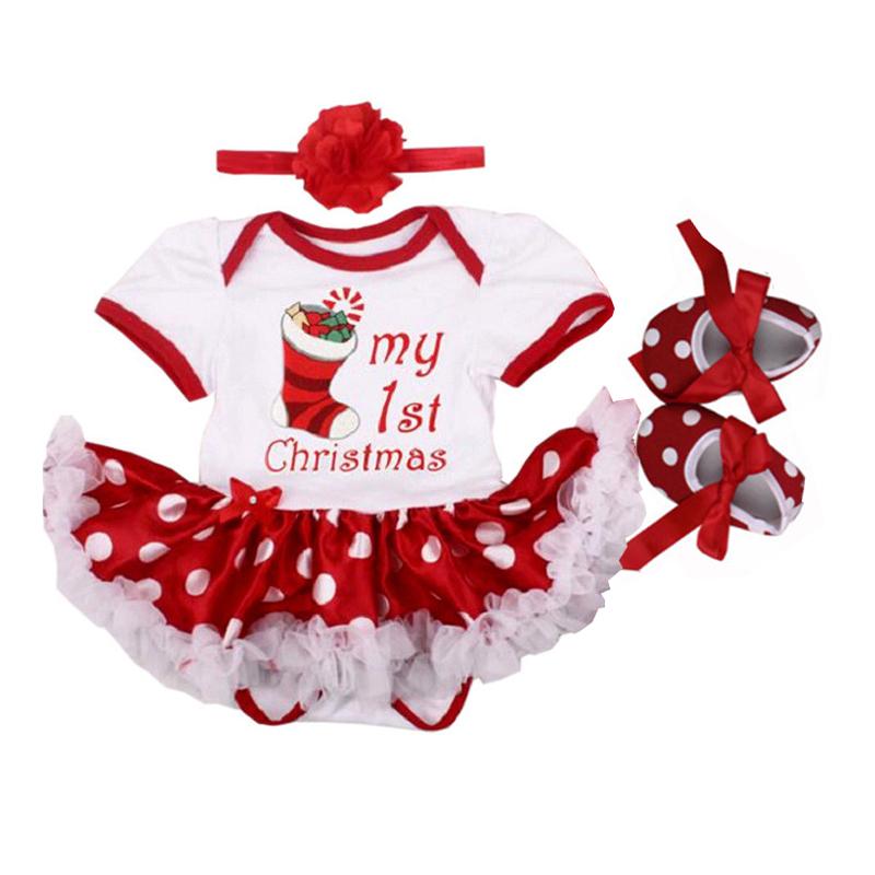 Giáng Sinh Đầu Tiên Sơ Sinh Bé Gái Nơ Romper Áo Liền Quần Áo Minni Đầm Bộ 3 Chiếc Bebe Quần Áo Trẻ Em Trẻ Sơ Sinh Đầm Cho cô Gái