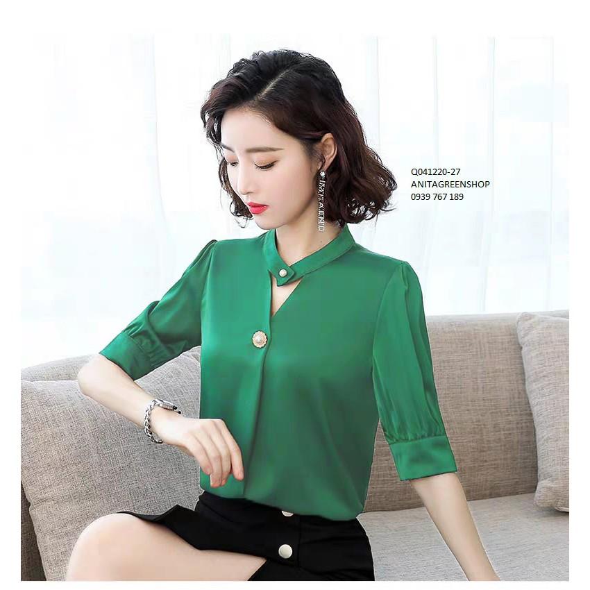 Q041220 ÁO SƠ MI CỔ TIM ĐÍNH NÚT