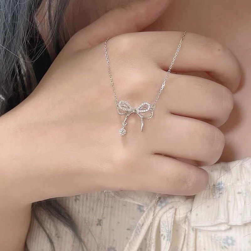 Dây Chuyền Vòng cổ Mặt Nơ Đính Đá Xinh Xắn Phong Cách Hàn Quốc Dành Cho Nữ