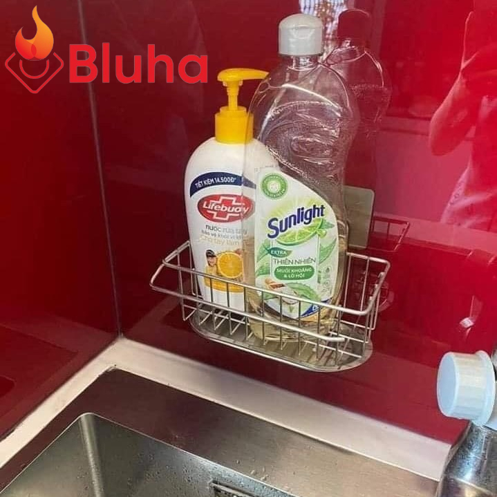 Giá để Giẻ Rửa Bát Dán Tường Inox KRC4 - Giỏ treo đồ rửa chén Kèm Khay Hứng Nước và Thanh phơi khăn tiện dụng không han rỉ