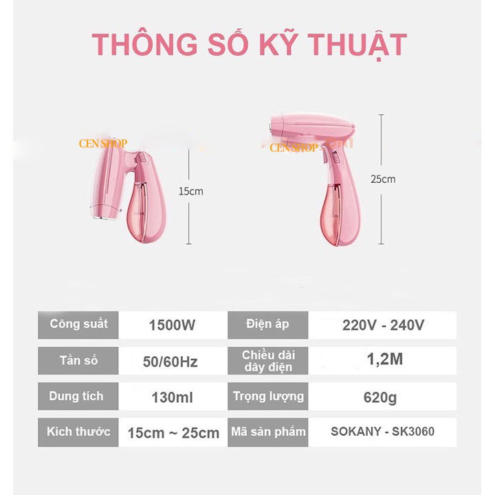 Bàn Ủi Hơi Nước Cầm Tay Sokany 3060 Có Thể Gấp Gọn - Hàng Chính Hãng