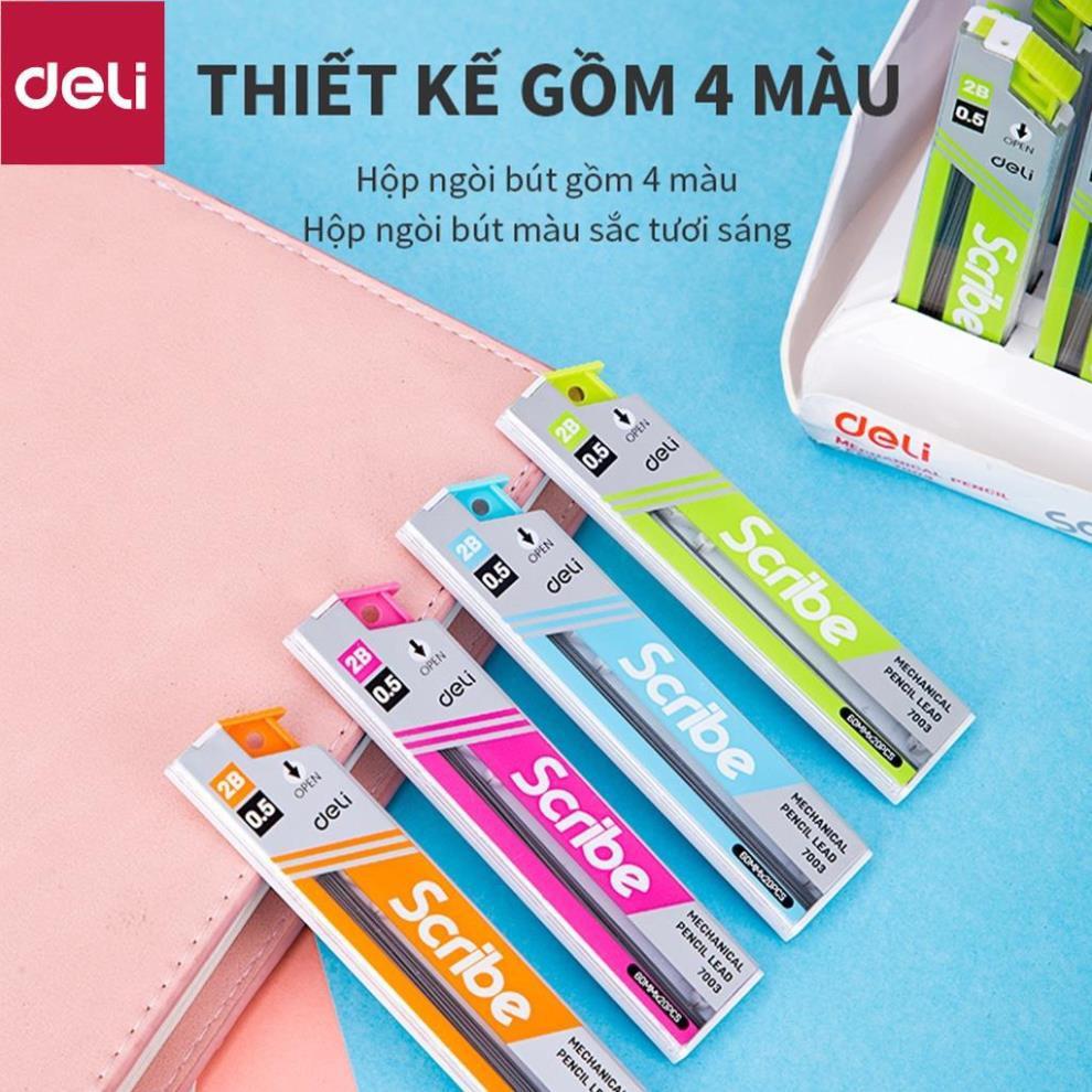 Ruột bút chì 0.5mm Deli, Xanh dương/Cam/Xanh lục/Hồng - 2 Ống - E7003