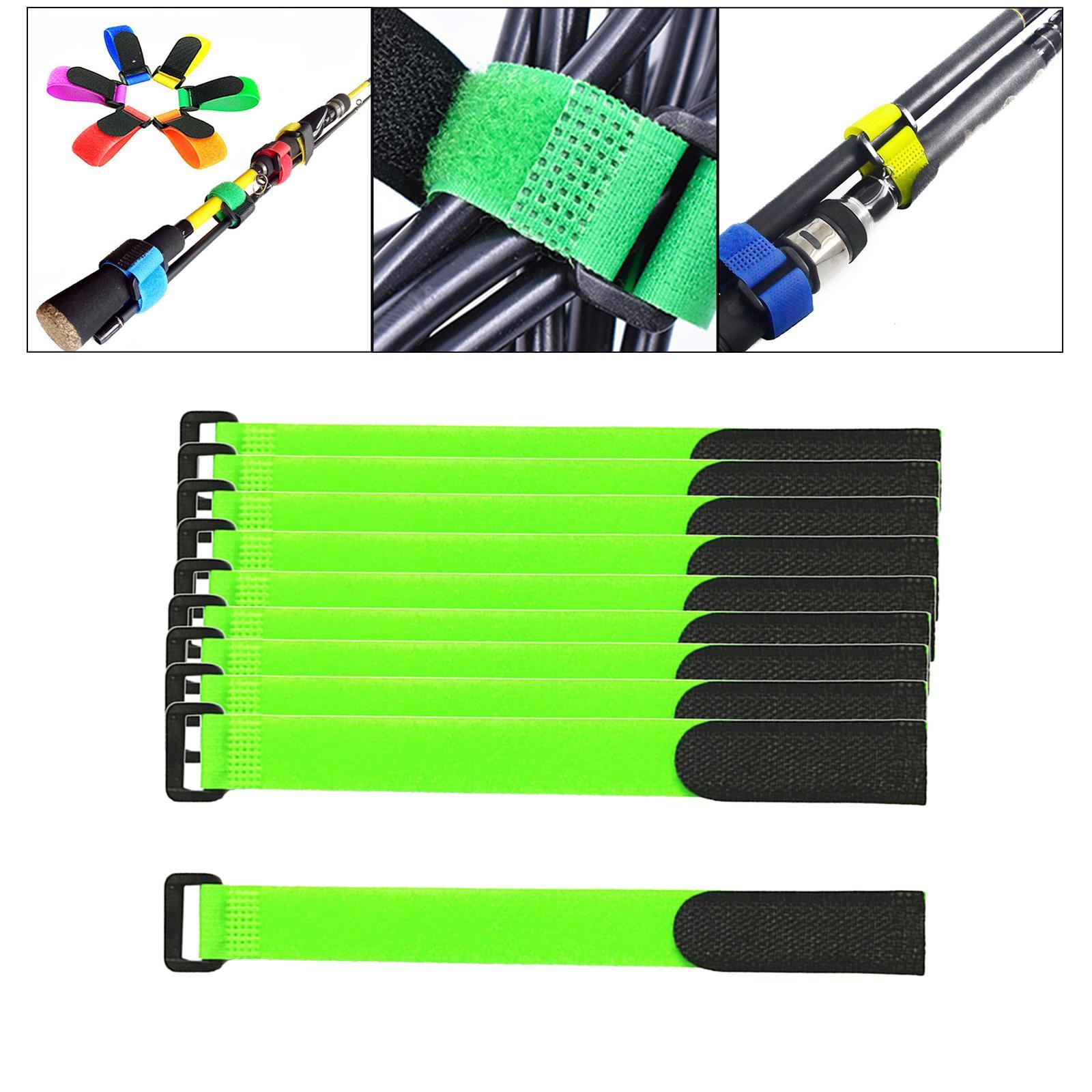 2x Set of 10 Fishing Rod Wrap Pole Straps, Elastic Nylon Fishing Rods Belt Ties Webbing with Loop Compression Bag Backpack Luggage Straps Band