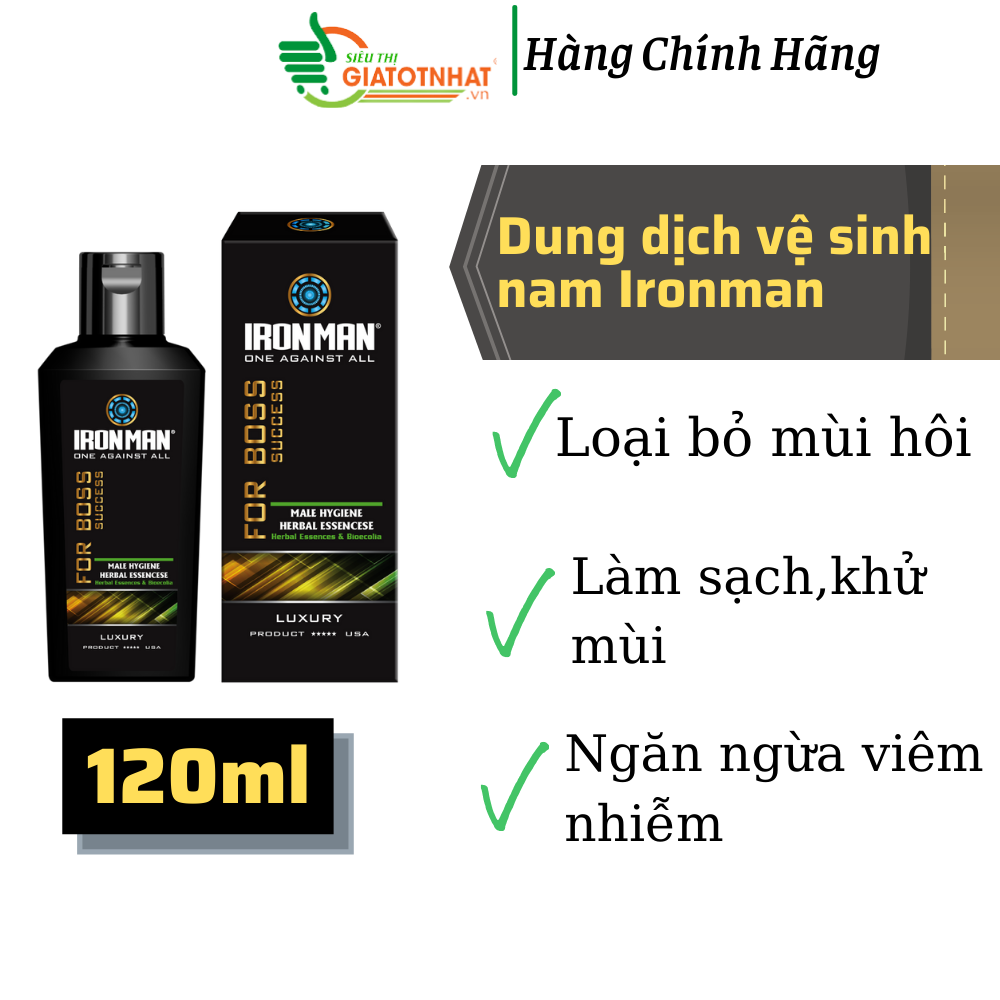 Dung dịch vệ sinh nam dịu nhẹ dạng gel tinh chất thảo dược ,the mát,giúp làm sạch,khử mùi hôi,thiết kế nhỏ gọn Ironman for Boss 120g