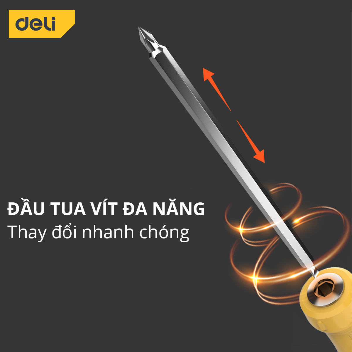 Tua Vít Đa Năng 2 Đầu Deli - Đầu Vít Từ Tính PH1 và 5.0 - Chất Liệu Thép CR-V Siêu Bền Chống Mòn, Gỉ