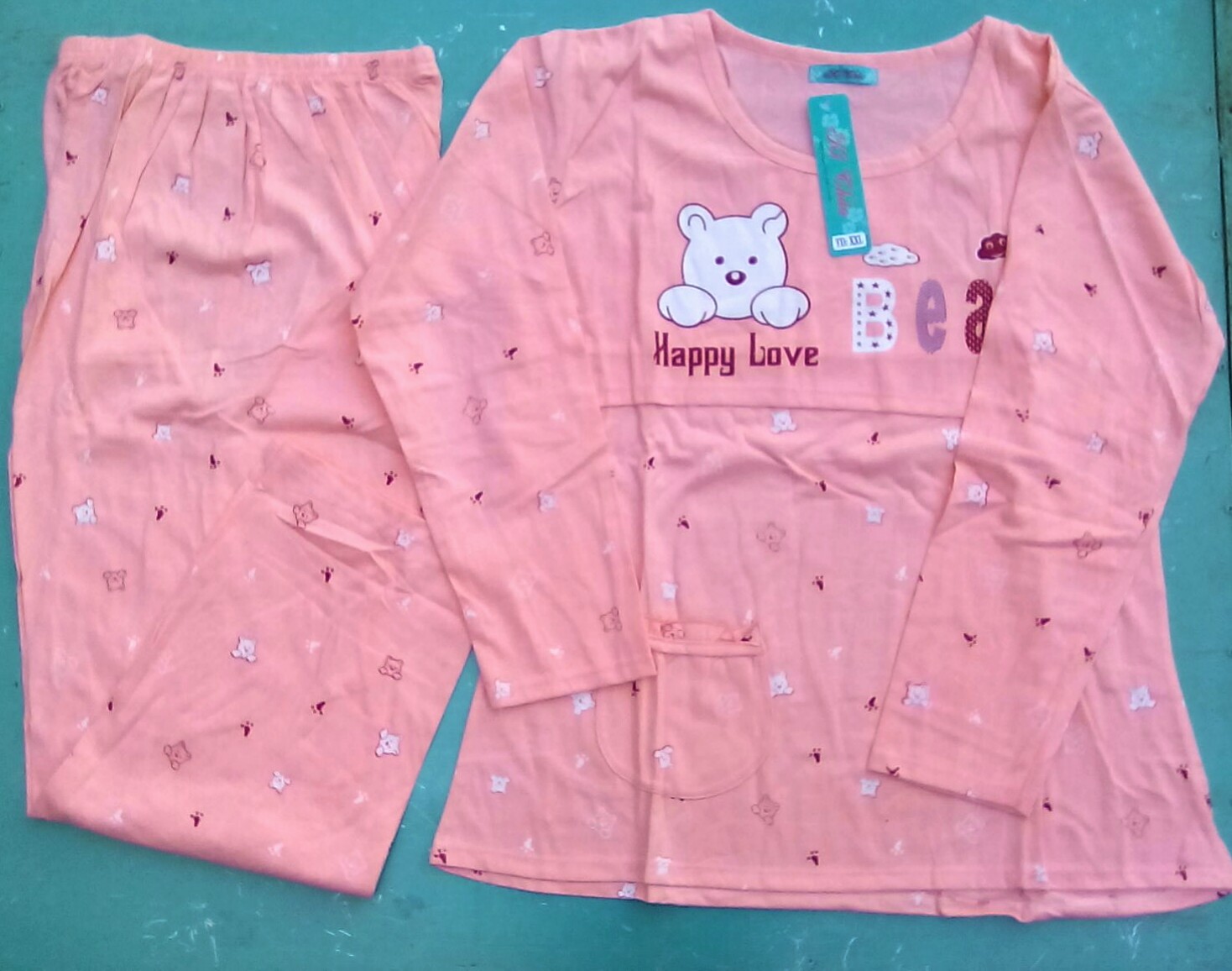 Đồ bộ sau sinh cotton dáng dài tay dài có form to đến 80kg-họa tiết ngẫu nhiên