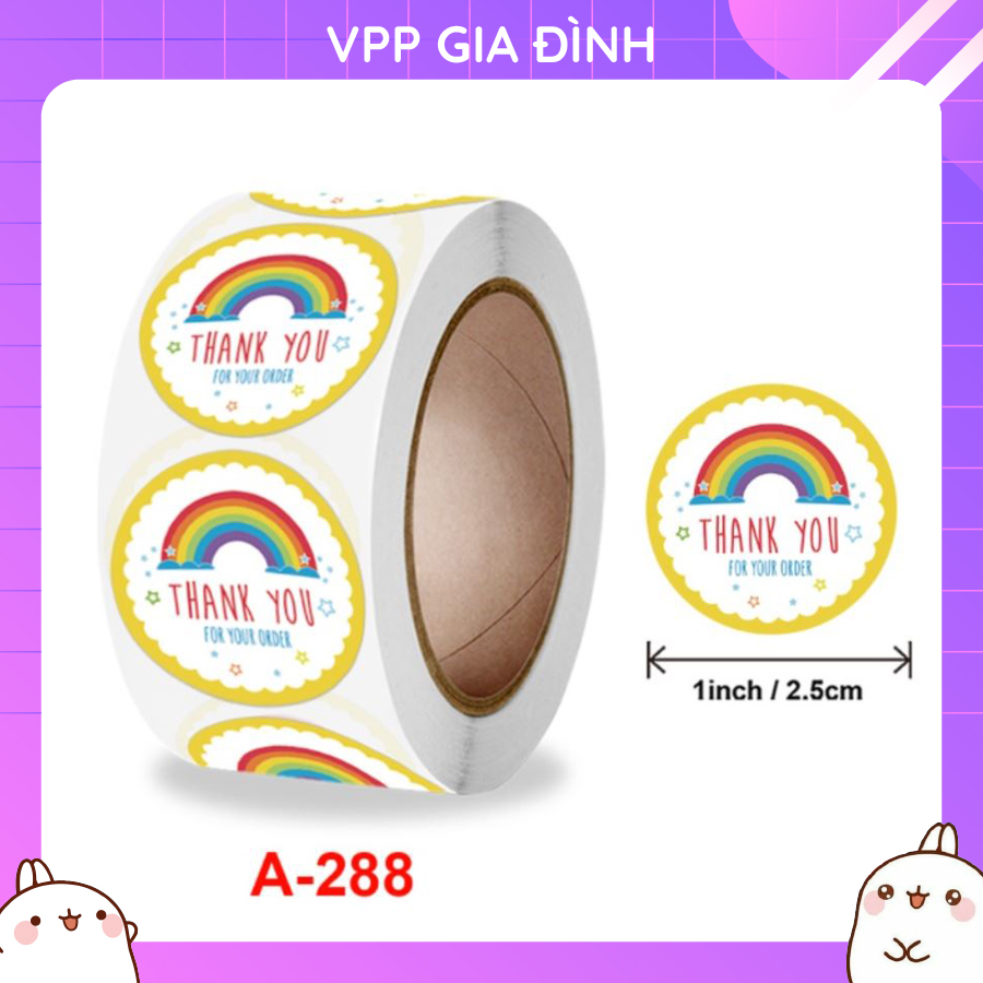 Cuộn Nhãn Dán Sticker Trang Trí Thank You Hoạt Hình Cute 500 Cái x 2.5cm