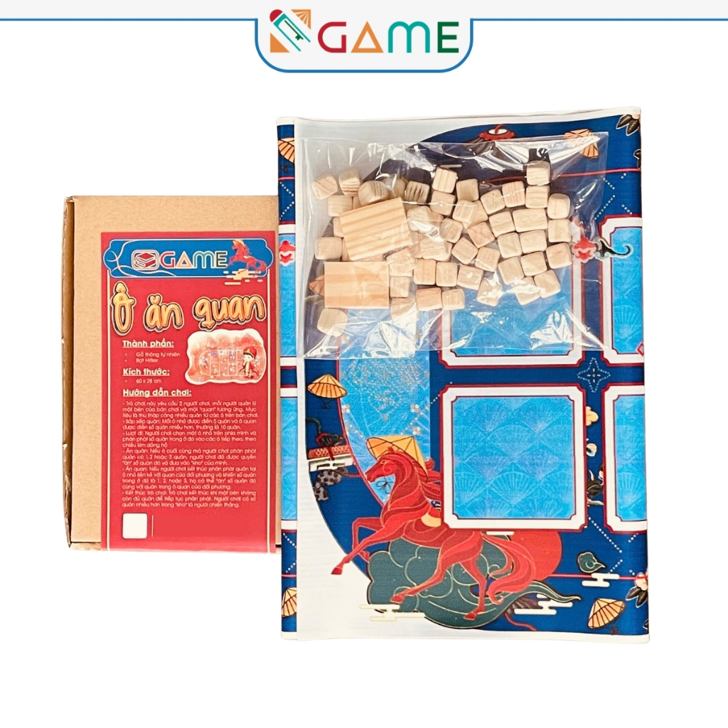 Bộ Ô Ăn Quan Trò Chơi Dân Gian Chất Liệu Bạt Chống Nước, Quân Gỗ Thông - SKIDS
