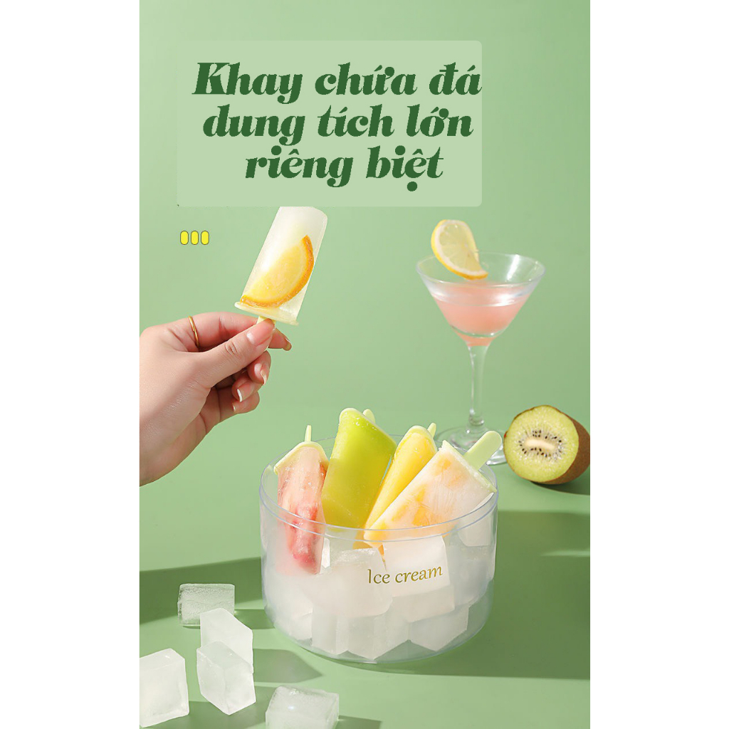 Bộ Khuôn Làm Kem Que Tròn Đa Năng 8 Ngăn Hình Tròn Mẫu Mới