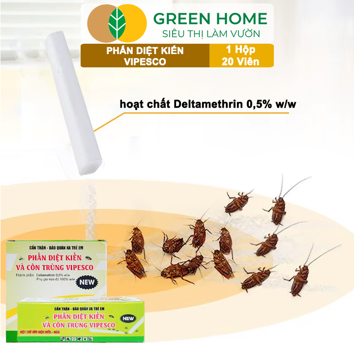 Phấn Diệt Kiến Và Côn Trùng Vipesco, GreenHome, 1 Hộp 20 Viên, Diệt Trừ Kiến, Gián, Rận, Côn Trùng