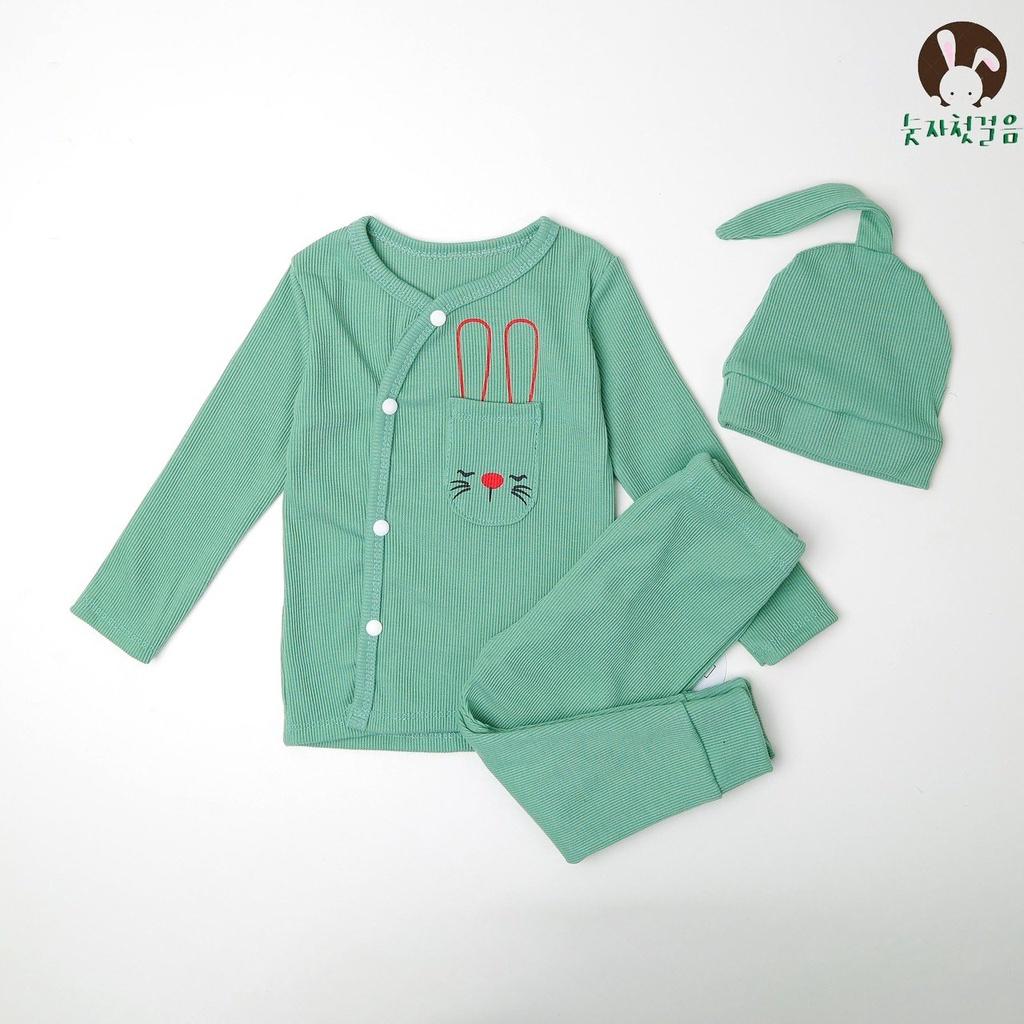Bộ dài tay Minky Mom thun gân nút cài lệch cho bé trai, bé gái size 3-15kg