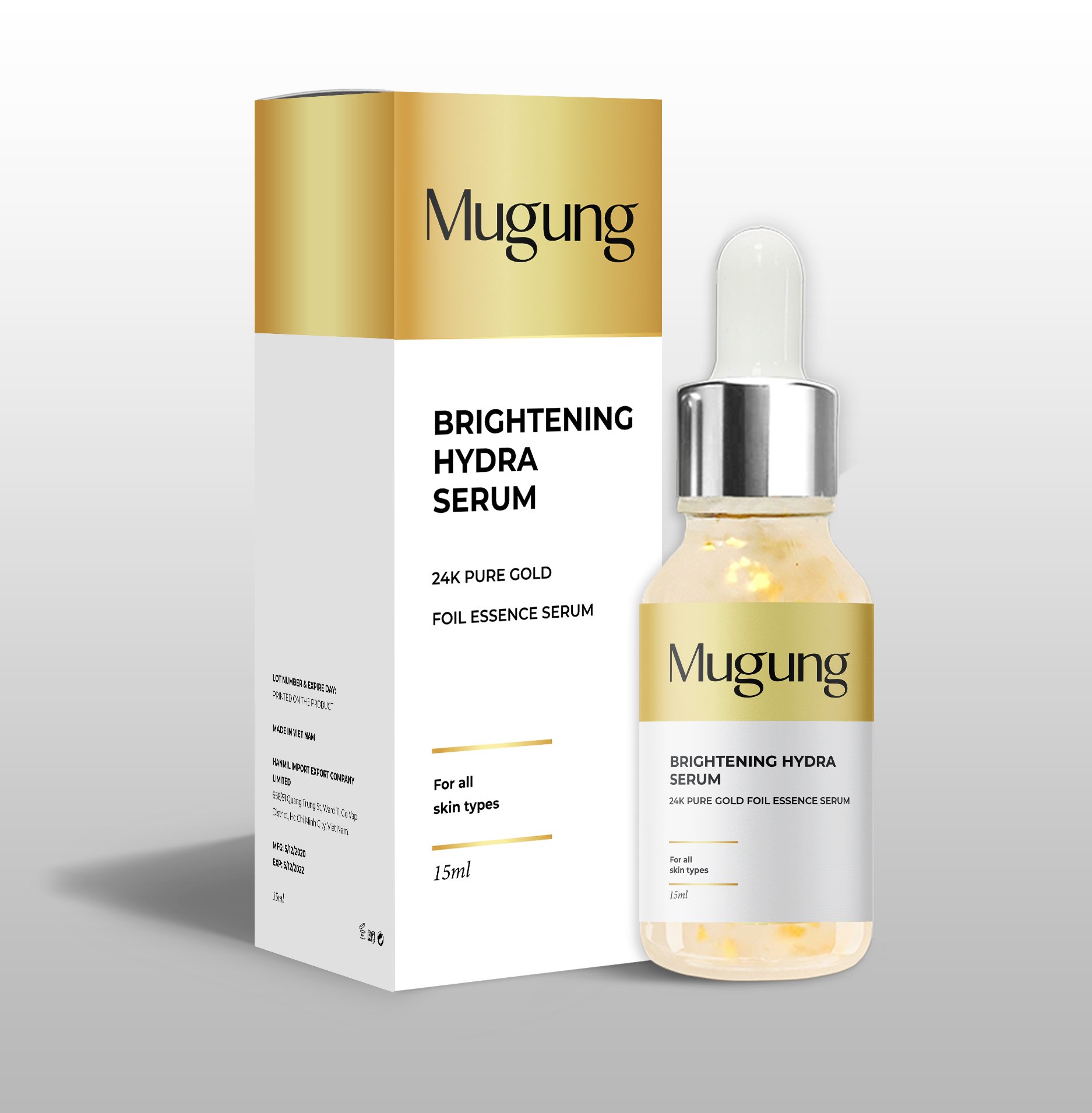 Mugung Serum Dưỡng Trắng tinh chất vàng 24K Brightening Hydra serum (Vitamin C + Hyaluronic Hydrating + Gold Collagen) Giúp Sáng Da, Mờ Thâm, Dưỡng Ẩm, Làm Chậm Quá Trình Lão Hóa 