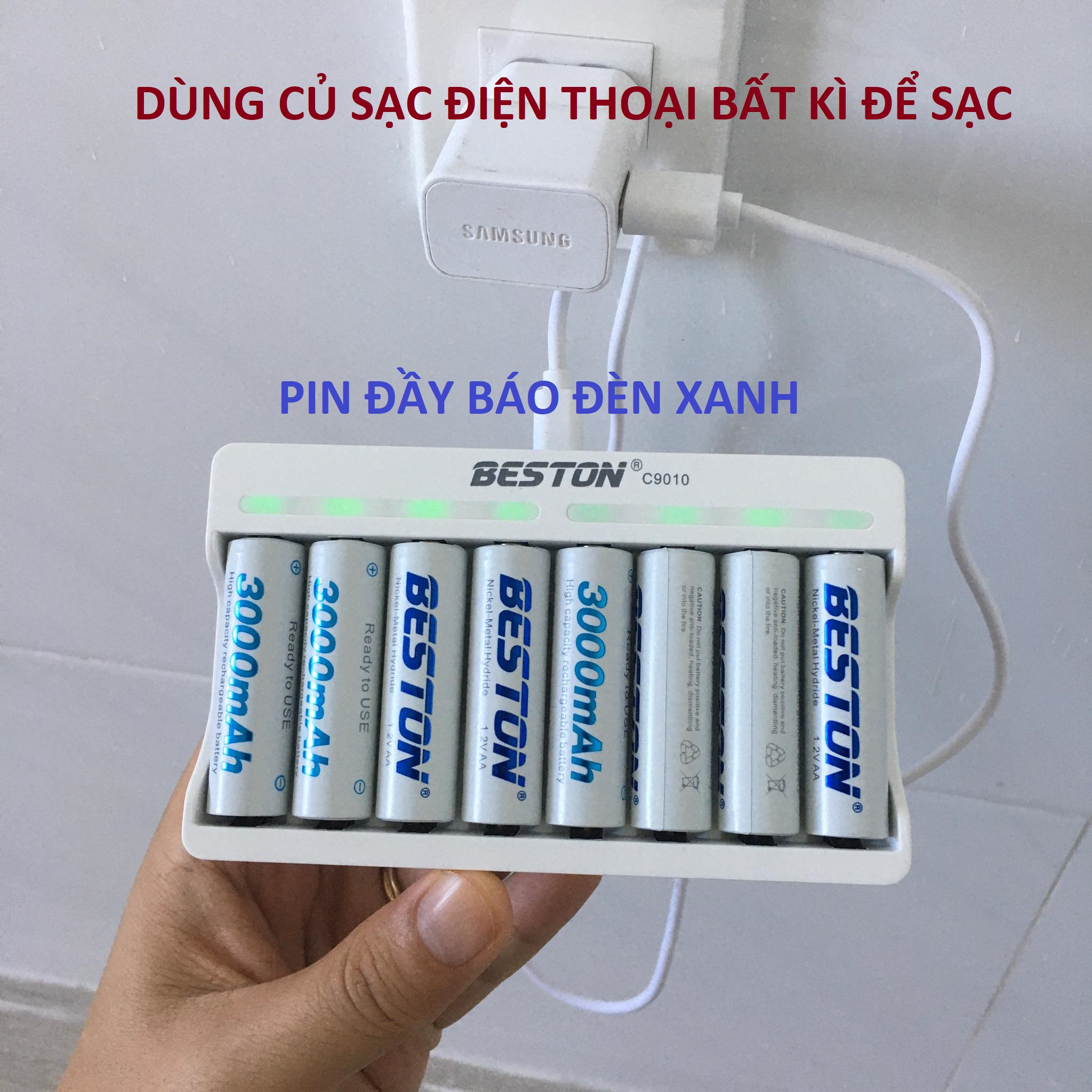 Bộ Sạc Pin Beston C9010, Sạc cùng lúc 8 Pin AA/AAA hoặc độc lập từng pin, sạc nhanh tự ngắt khi đầy, Led báo trạng thái sạc