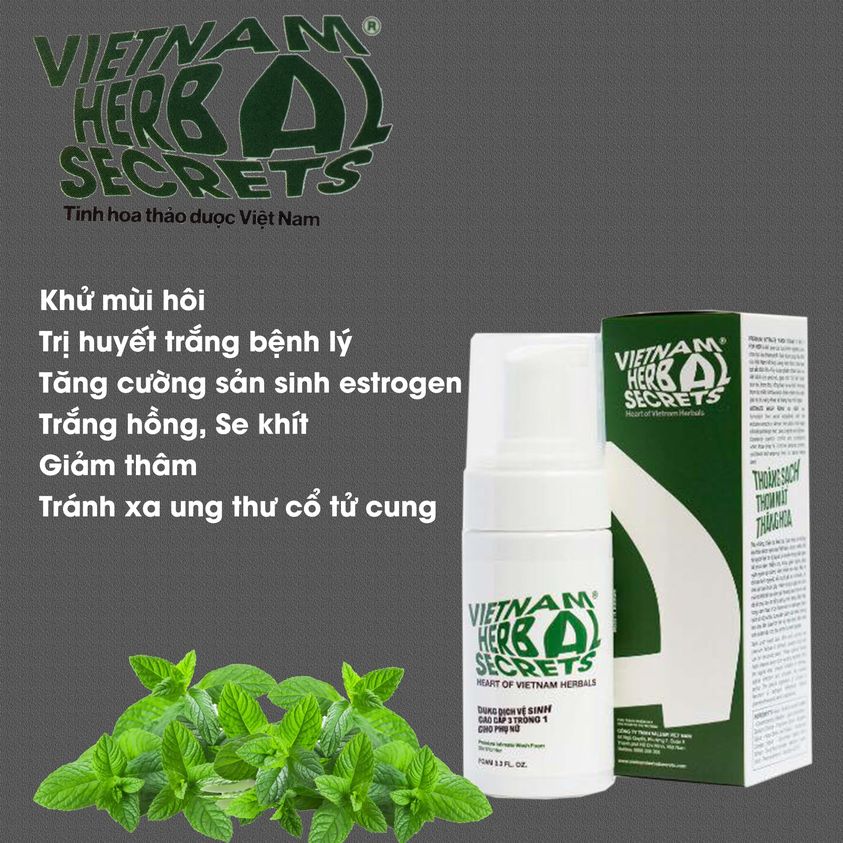 Dung dịch vệ sinh phụ nữ cao cấp 3 trong 1 Vietnam Herbal Secrets -  Premium Intimate Wash Foam For Her