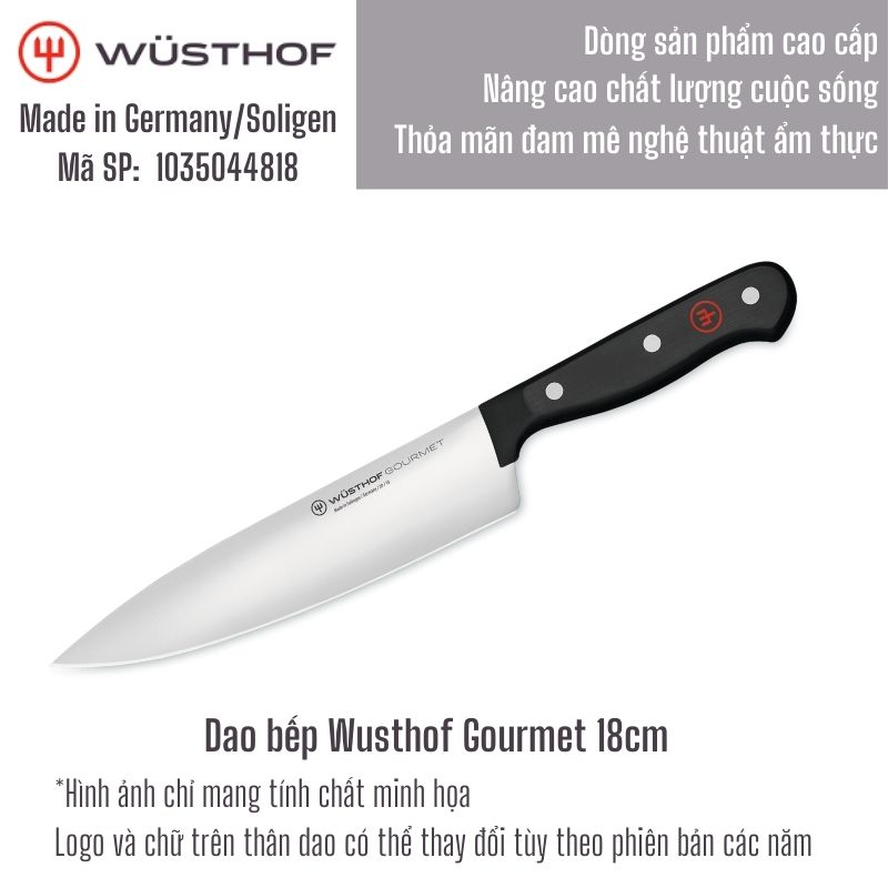 Dao Nhà Bếp Chuyên Thái Thép Không Gỉ Cao Cấp WUSTHOF Gourmet Lưỡi Dài 18cm Cán Nhựa POM Cao Cấp - Made In Solingen Đức