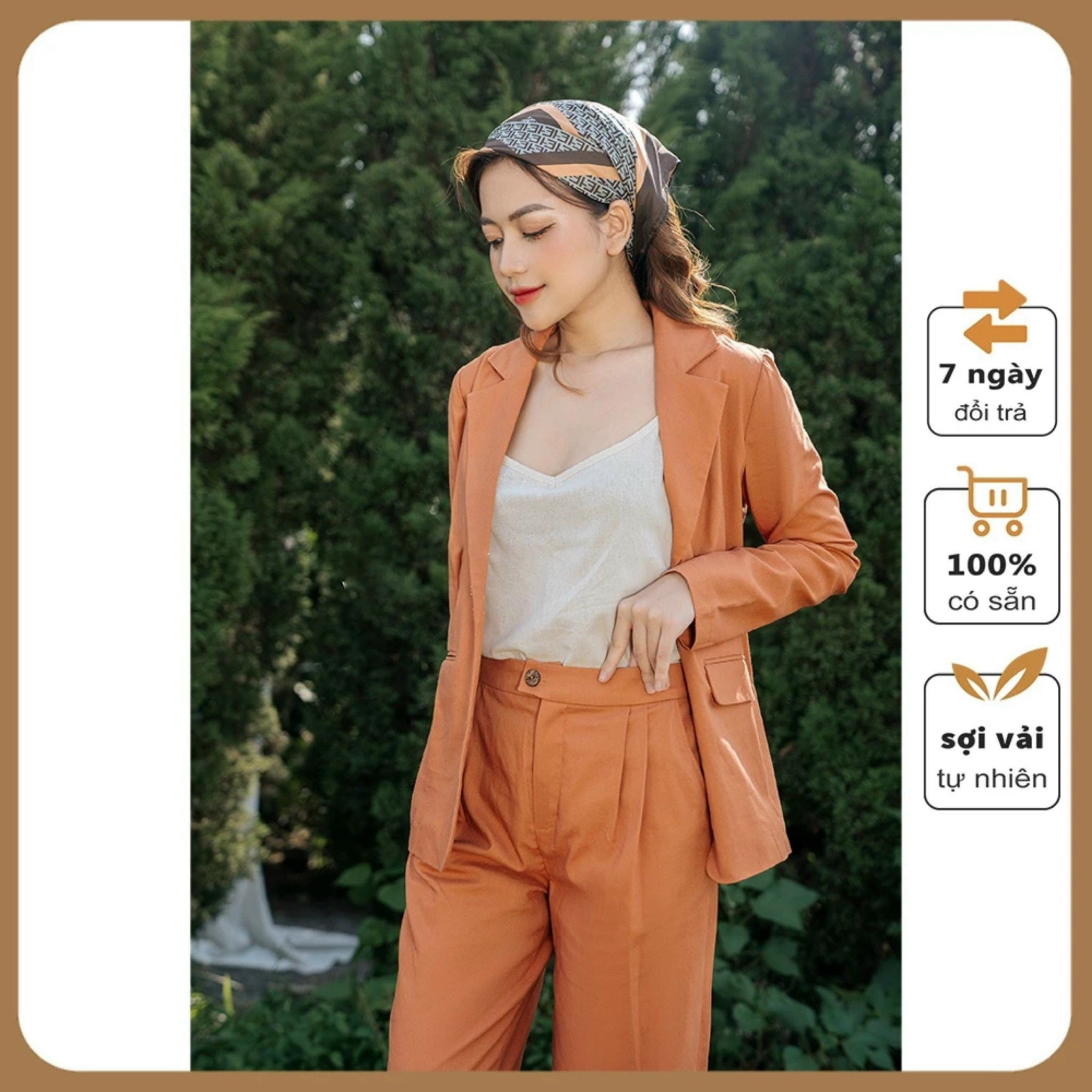 Áo blazer nữ dáng suông khoác nhẹ cao cấp màu cam vải linen lên form chuẩn đẹp, trẻ trung công sở Đũi Việt Dv08