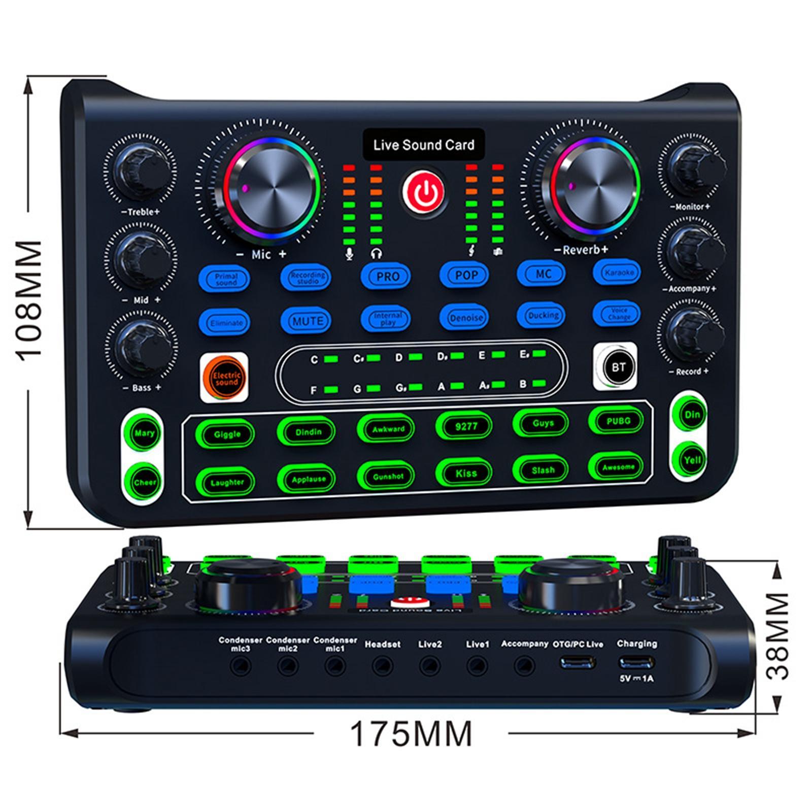 Professional Audio Mixer Voice Changer Portable Sound Board Console Stereo Mixer Sound Card for Recording Broadcast DJ Studio Podcasting