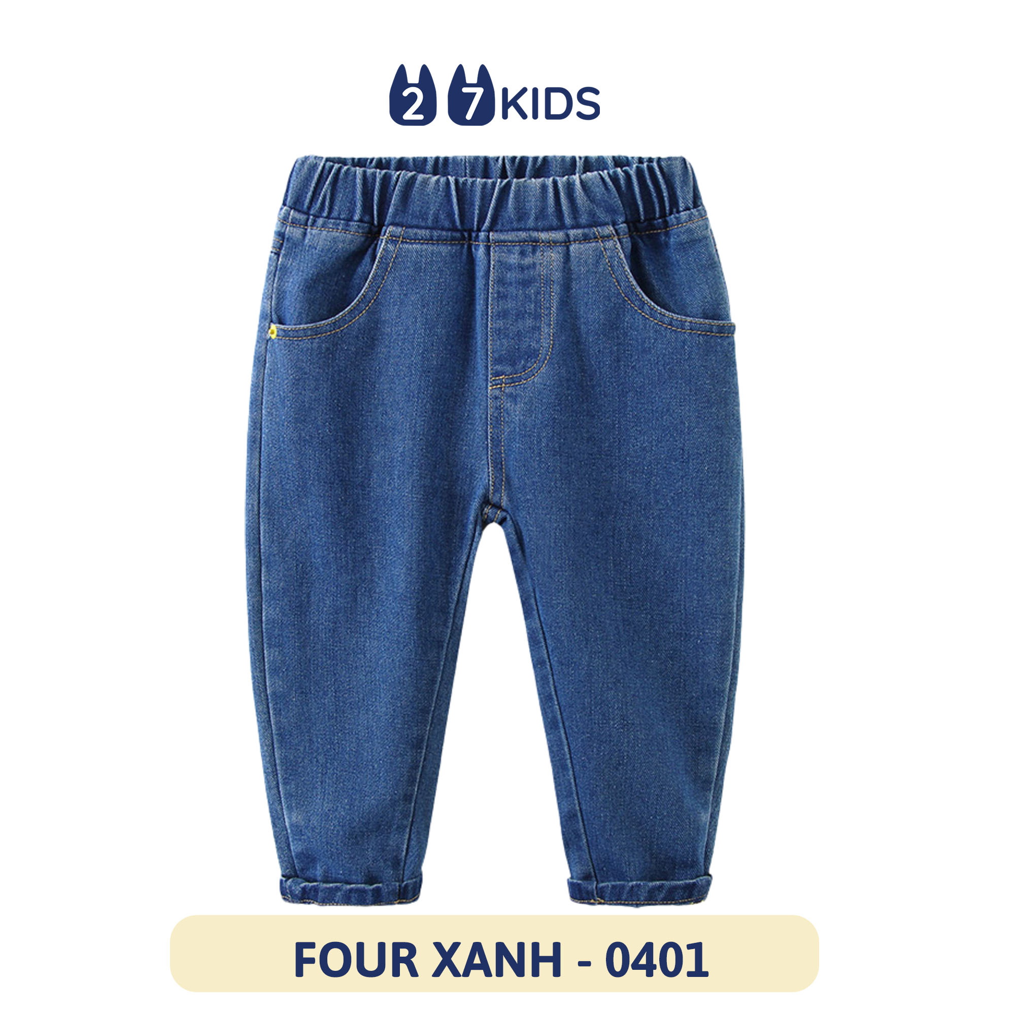 Quần jean dài bé trai 27Kids WELLKIDS quần bò mềm lưng chun nam cho trẻ từ 2-10 tuổi BLJE1