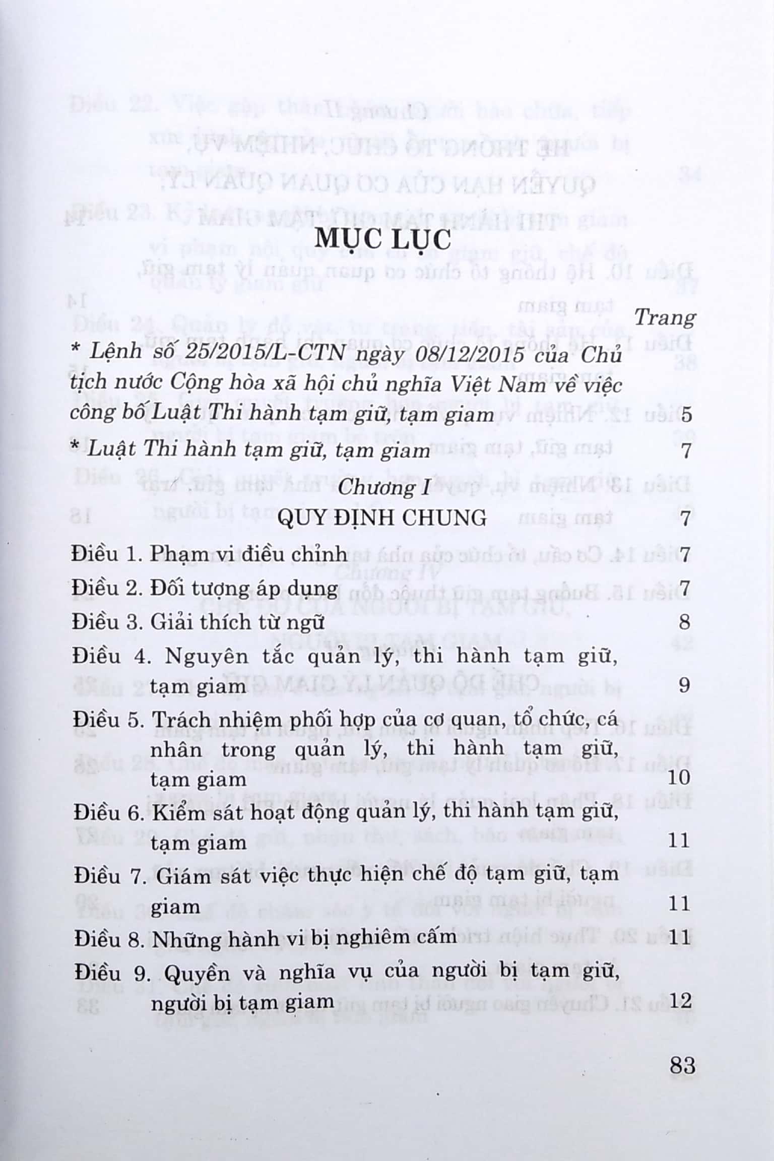 Luật Thi Hành Tạm Giữ, Tạm Giam