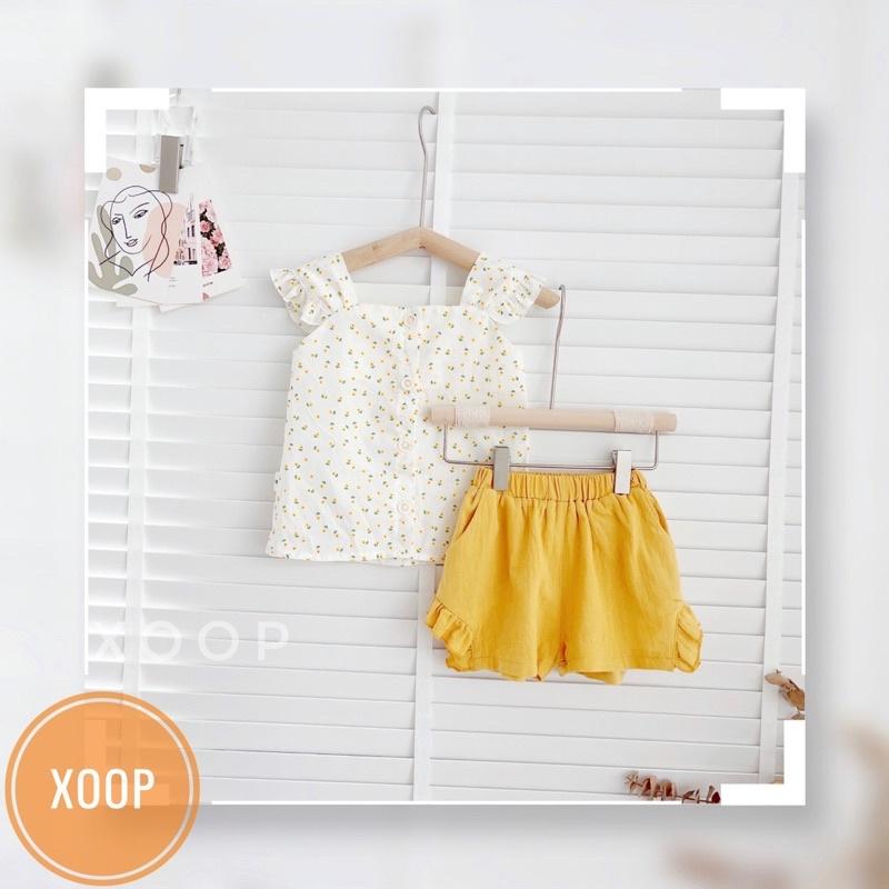 Bộ cánh tiên quần túi hoa nhí chạy bèo 2 màu cho bé gái