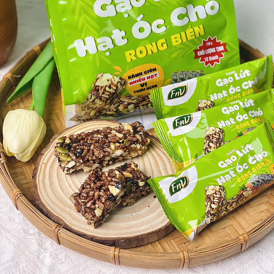 Thanh gạo lứt óc chó rong biển FnV bịch 150g