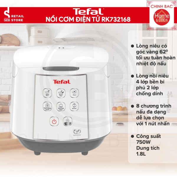 Nồi cơm điện tử Tefal RK732168, Dung tích 1.8L, Công suất 750W - Hàng chính hãng