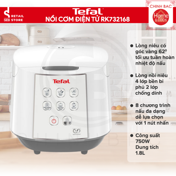 Nồi cơm điện tử Tefal RK732168, Dung tích 1.8L, Công suất 750W -  Hàng chính hãng