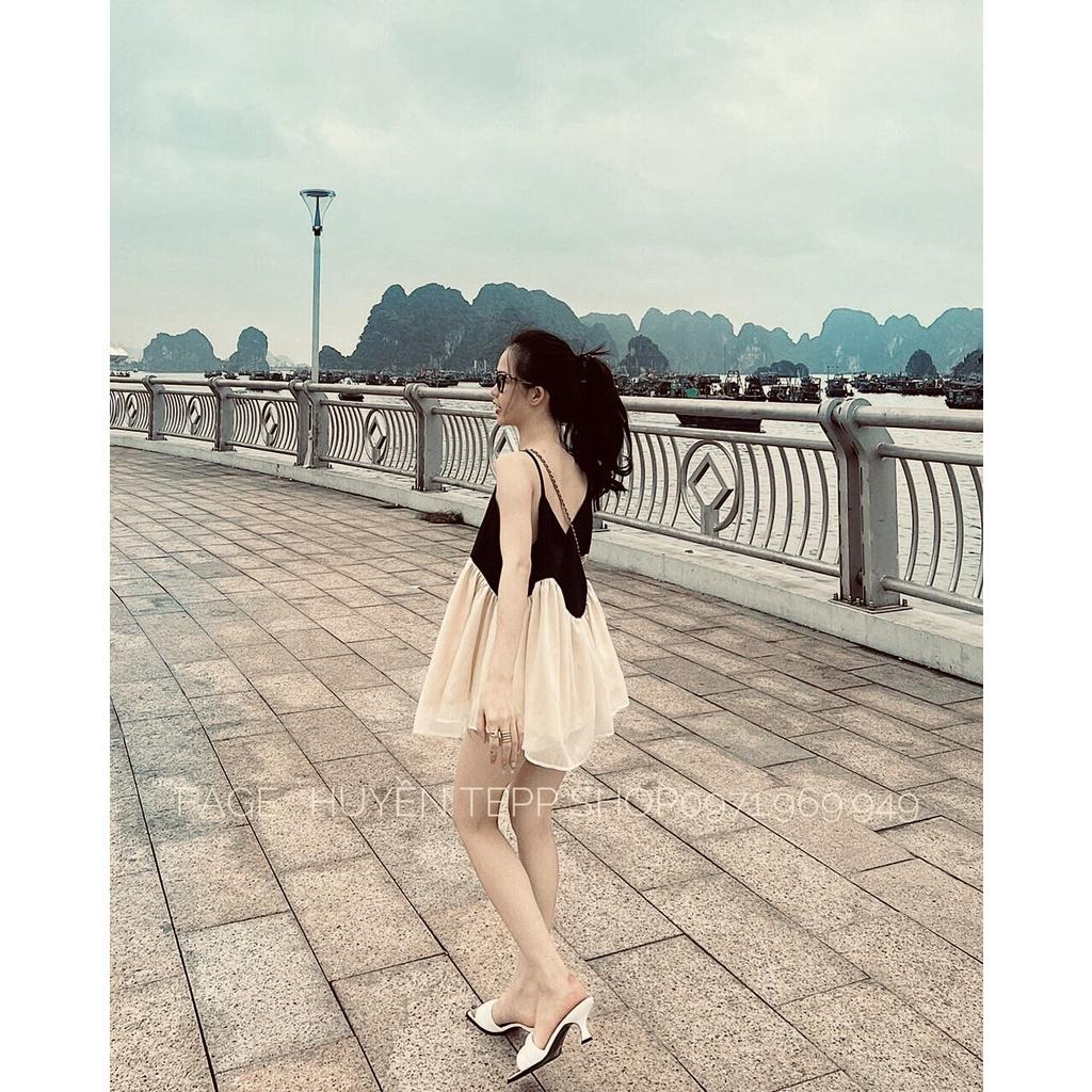Áo 2 Dây Voan Lượn Sóng 2 Lớp Dáng Xòe