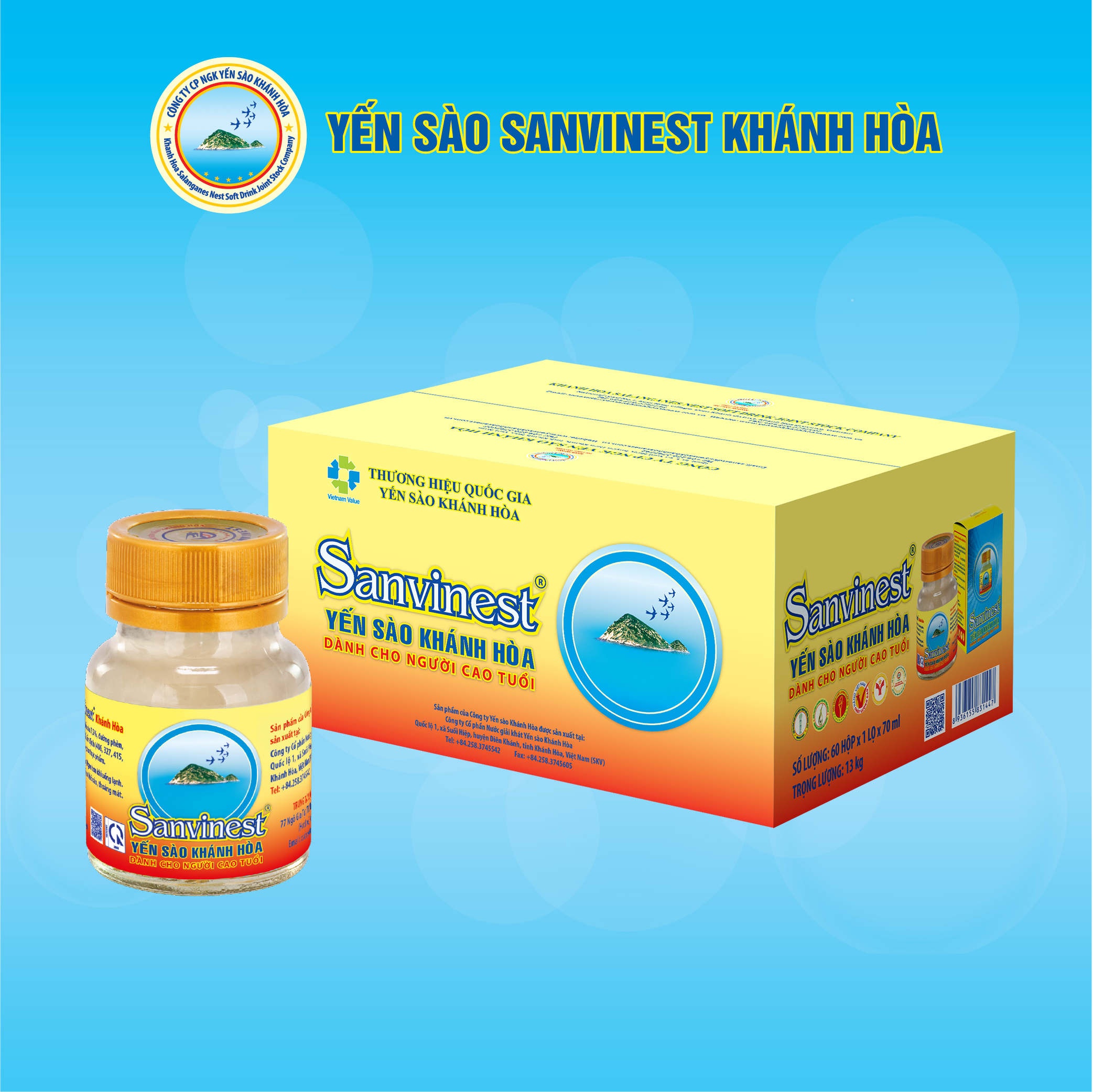 [Thùng 60 lọ] Nước yến sào Sanvinest Khánh Hòa dành cho người cao tuổi đóng lọ 70ml - Có đường 205