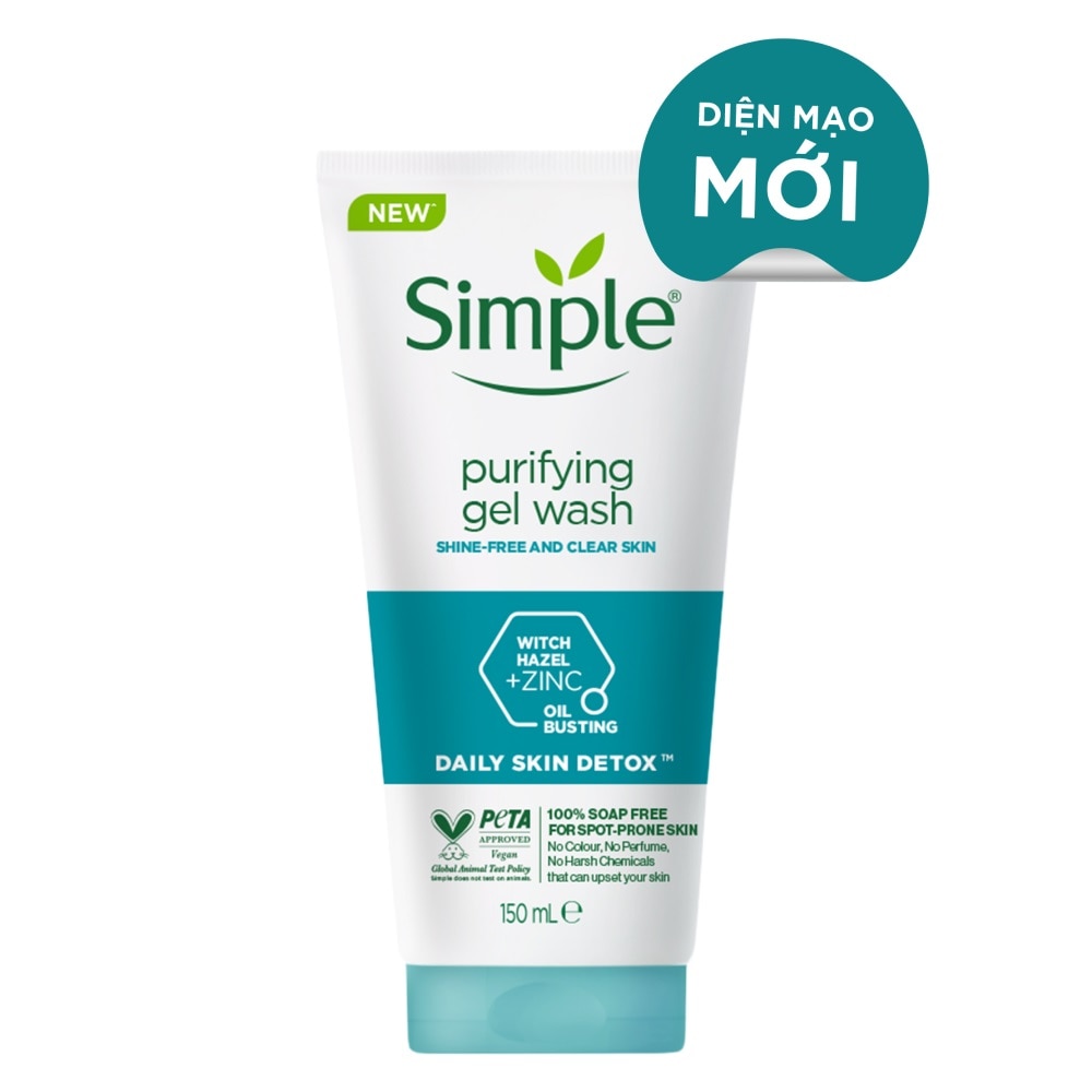 Gel Rửa Mặt Simple Purifying Daily Skin Detox Dành Cho Da Dầu và Da Nhạy Cảm 150ml