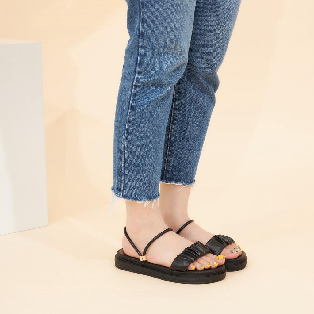 Giày Sandal Nữ MWC 2965 - Giày Sandal Quai Ngang Nhún 2 Trong 1 Đế Bằng Phối Quai Hậu Cao 3cm Siêu Hack Dáng