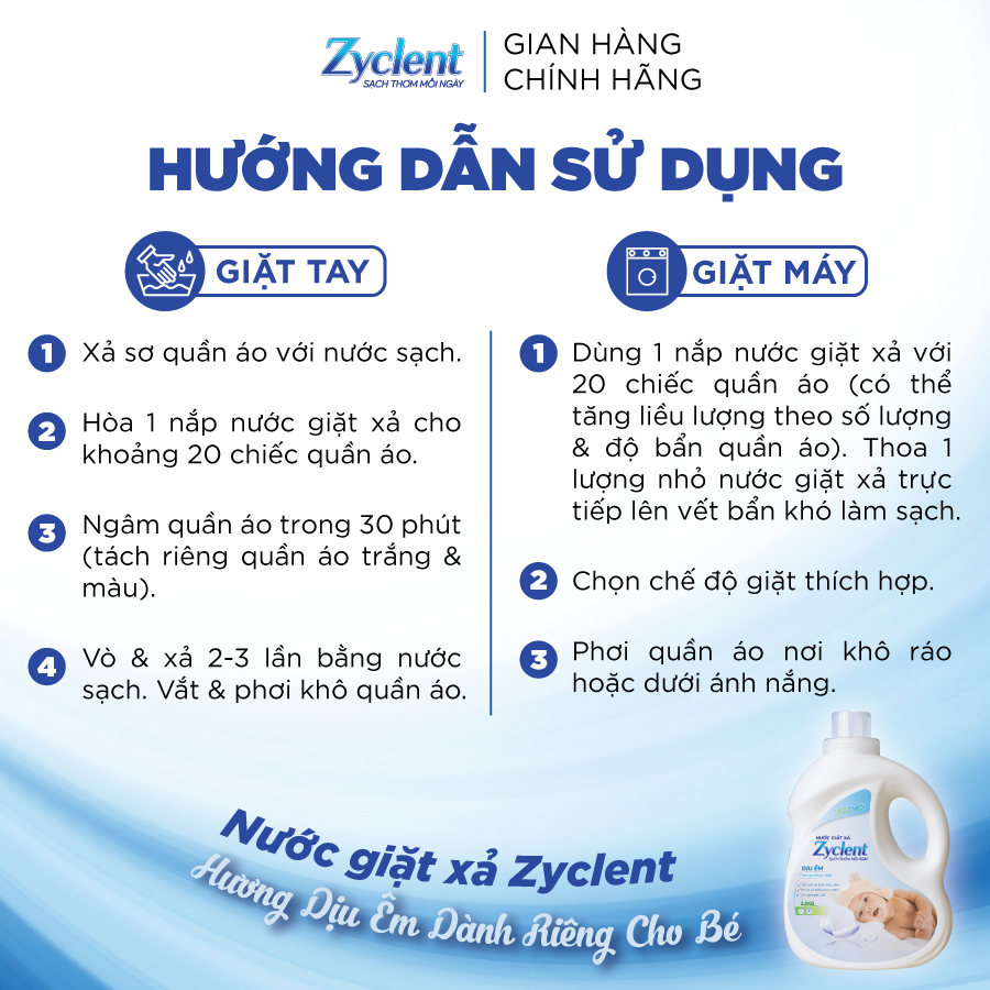 Thùng Nước Giặt Xả Zyclent Hương Dịu Êm - Dành riêng cho bé (2kg x 8 can)