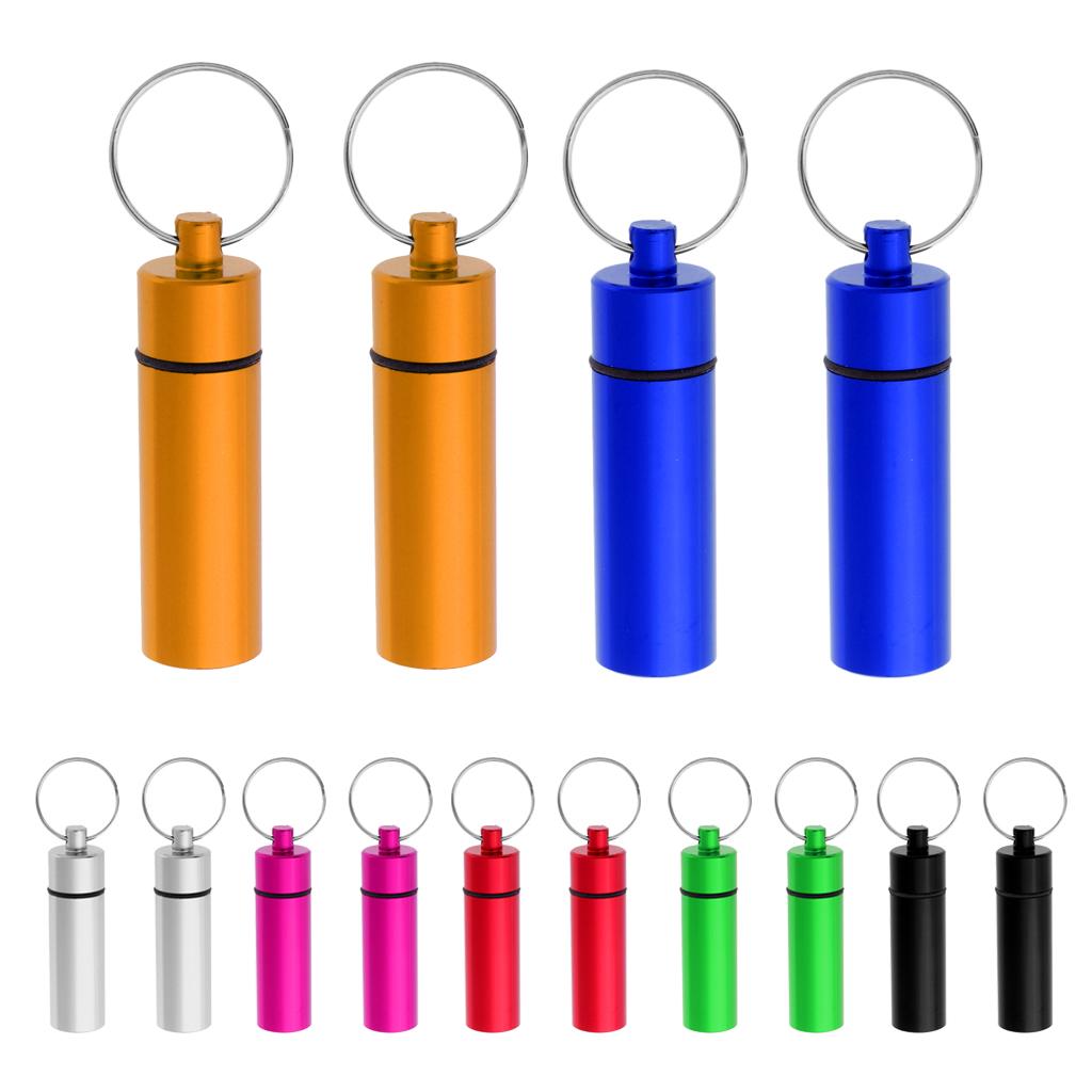 2Pcs Waterproof Aluminum Pill Box Case Bottle Cache Drug Holder Keychain