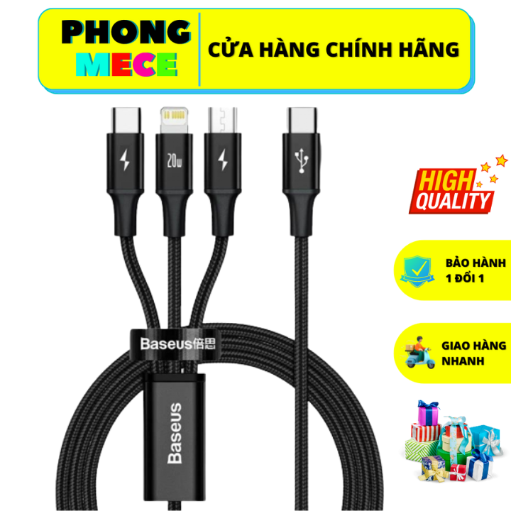 Cáp Đa Năng 3 Đầu Rapid 3 In 1 Cable Type C To Lighitning, Type C, Microusb 20W