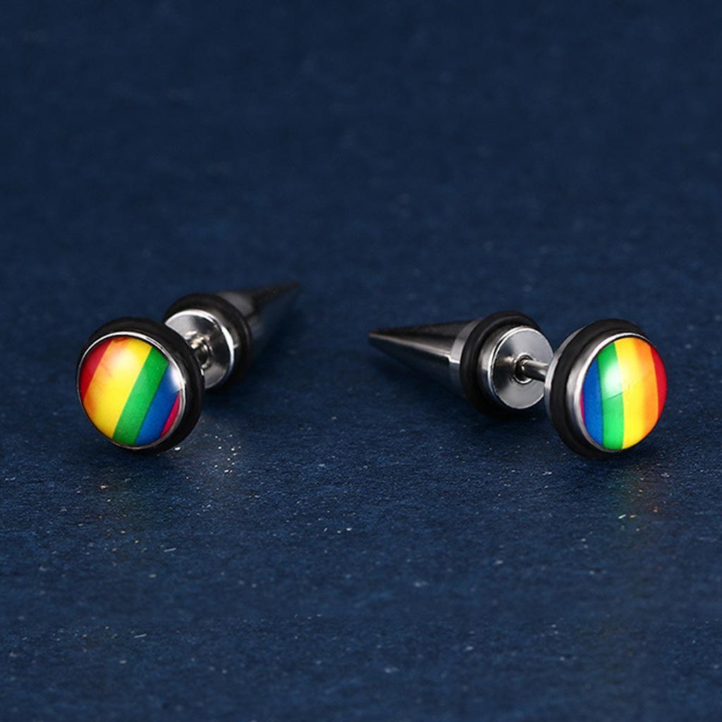 1 Pair Unisex Mens Womens Stainless Steel Rainbow Ear Stud Earring Jewelry