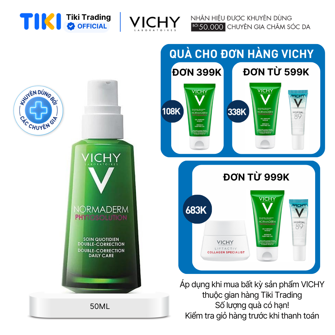 Kem dưỡng dạng gel sữa cho da mụn với tác động kép Vichy Normaderm Phytosolution Double-Correction Daily Care 50ml
