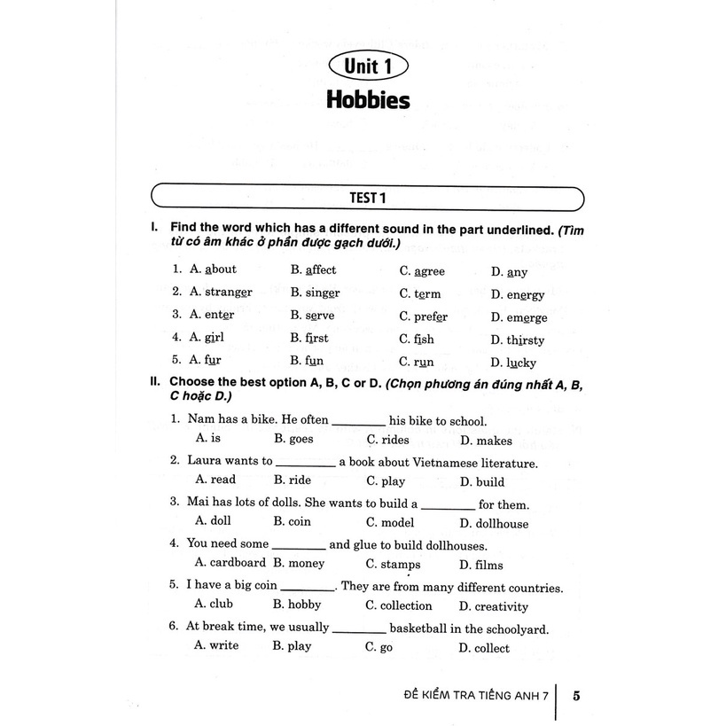 Hình ảnh Đề Kiểm Tra Tiếng Anh Lớp 7 (dùng kèm sách giáo khoa kết nối)