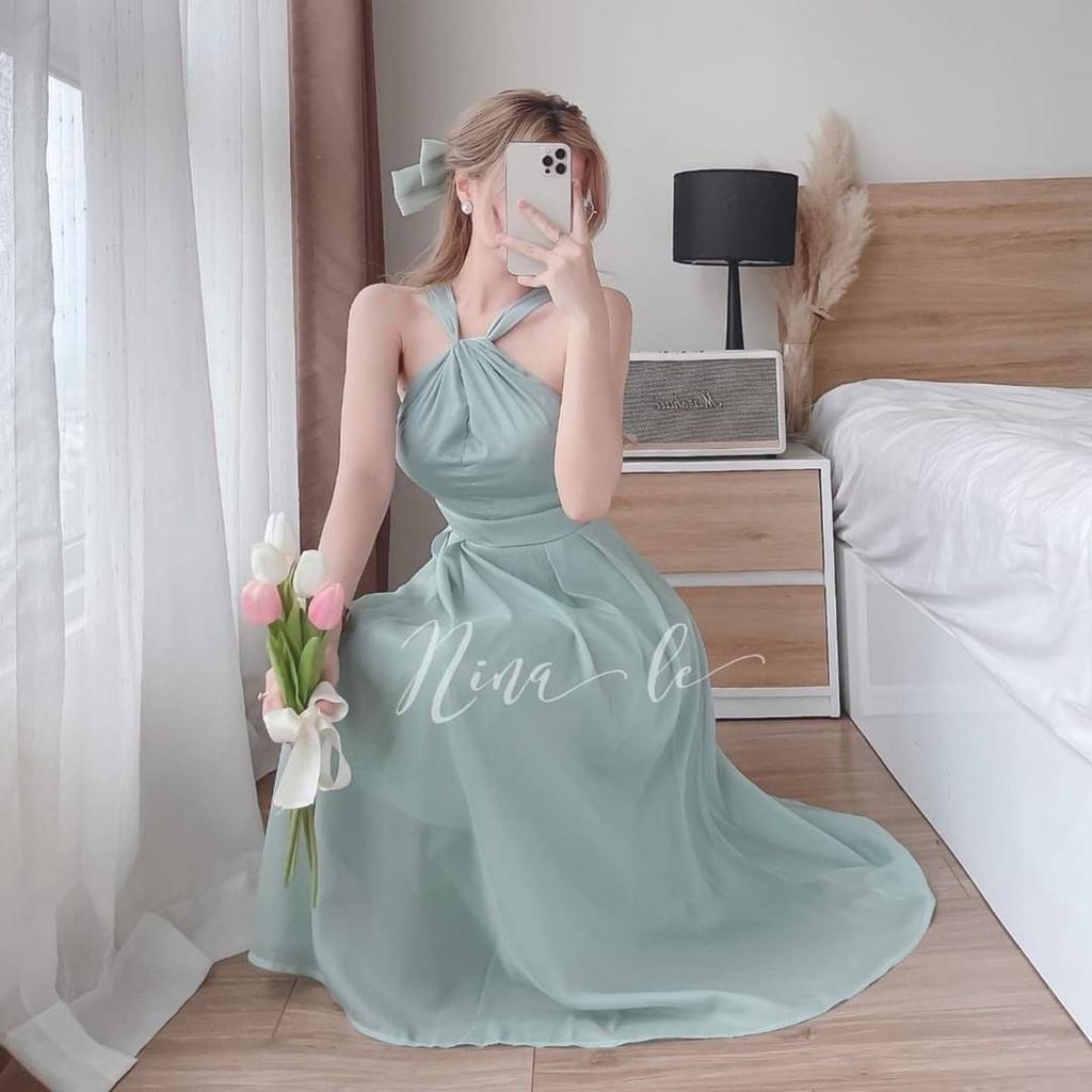 Váy Đầm Midi Xòe Cổ Yếm Hở Vai Cho Nữ Trẻ Trung Nhẹ Nhàng | mtb