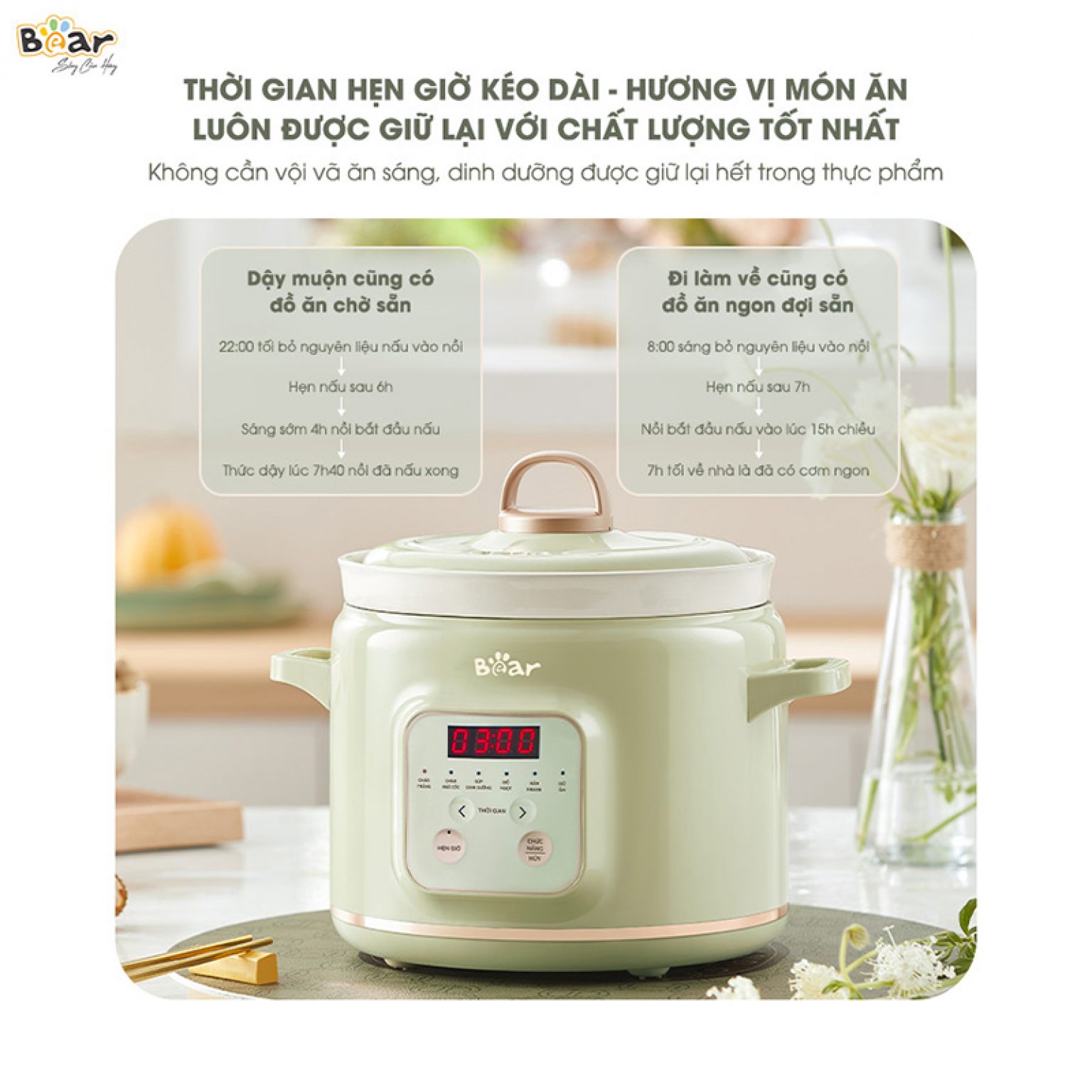 Nồi Chưng Yến Nấu Cháo Kho Cá Bear SB-NNC20 - Bản Tiếng Việt Dung Tích 2 Lít Công Suất 175 W - Hàng Chính Hãng