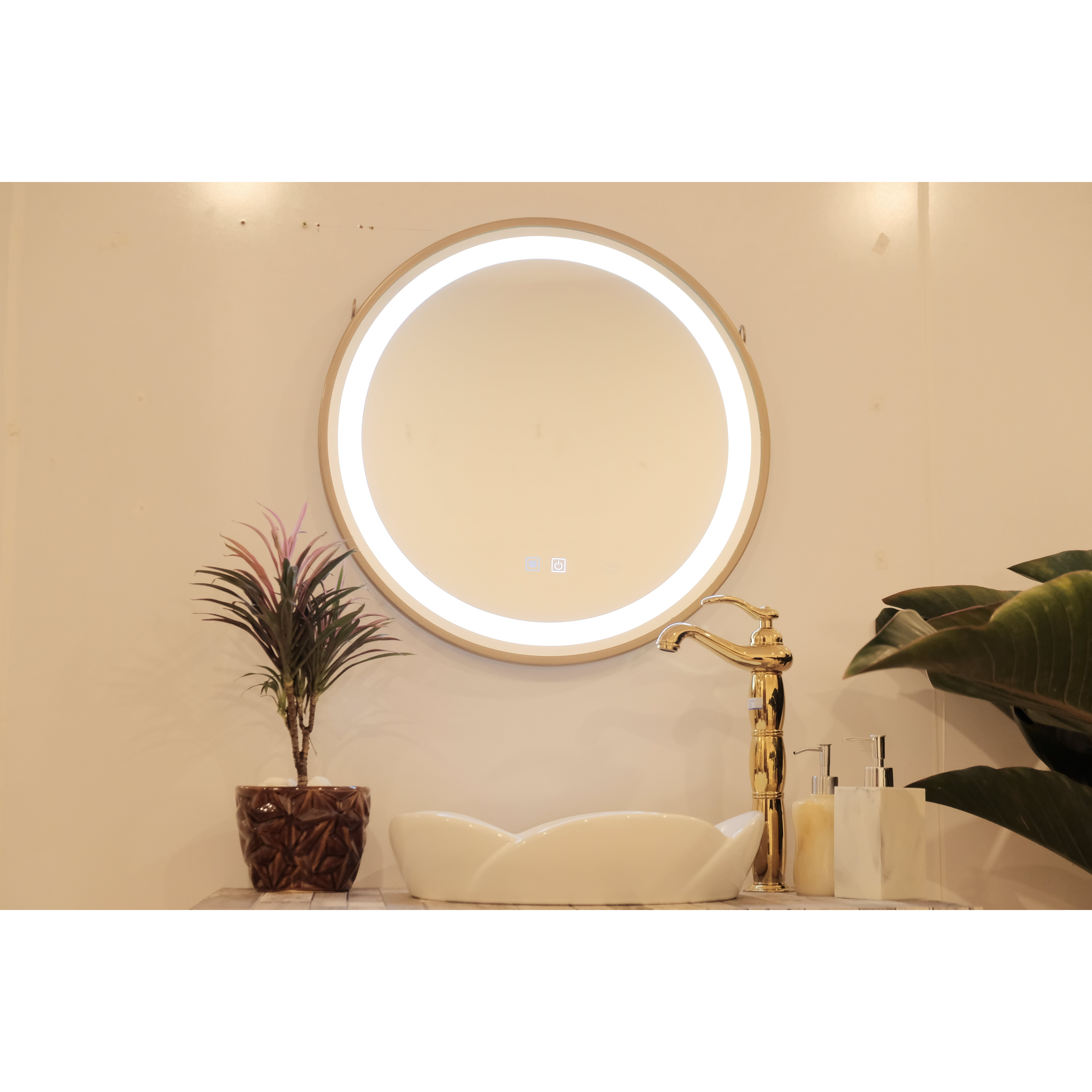 Gương đèn viền mạ vàng cảm ứng cao cấp Hoàng Thiện GD 5550-8