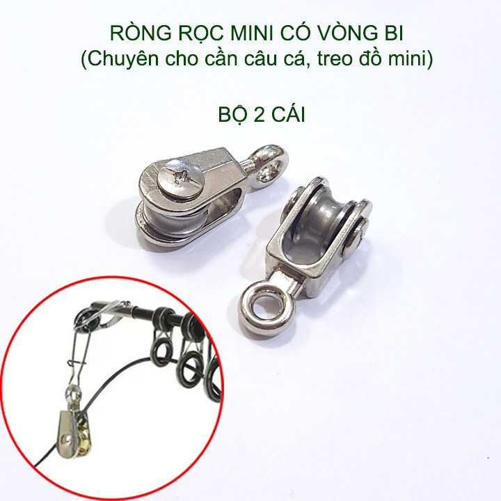 Bộ 2 ròng rọc mini cho cần câu cá, treo đồ đa, có vòng bi, bằng hợp kim và thép